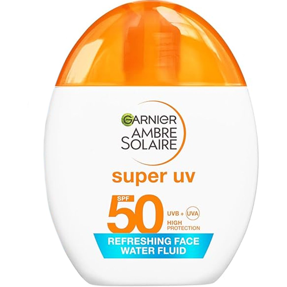 Garnier Ambre Solaire Spf50 Super UV Refreshing Face Water Fluid Διάφανο Αντηλιακό Προσώπου Υψηλής Προστασίας με Υαλουρονικό Οξύ 40ml