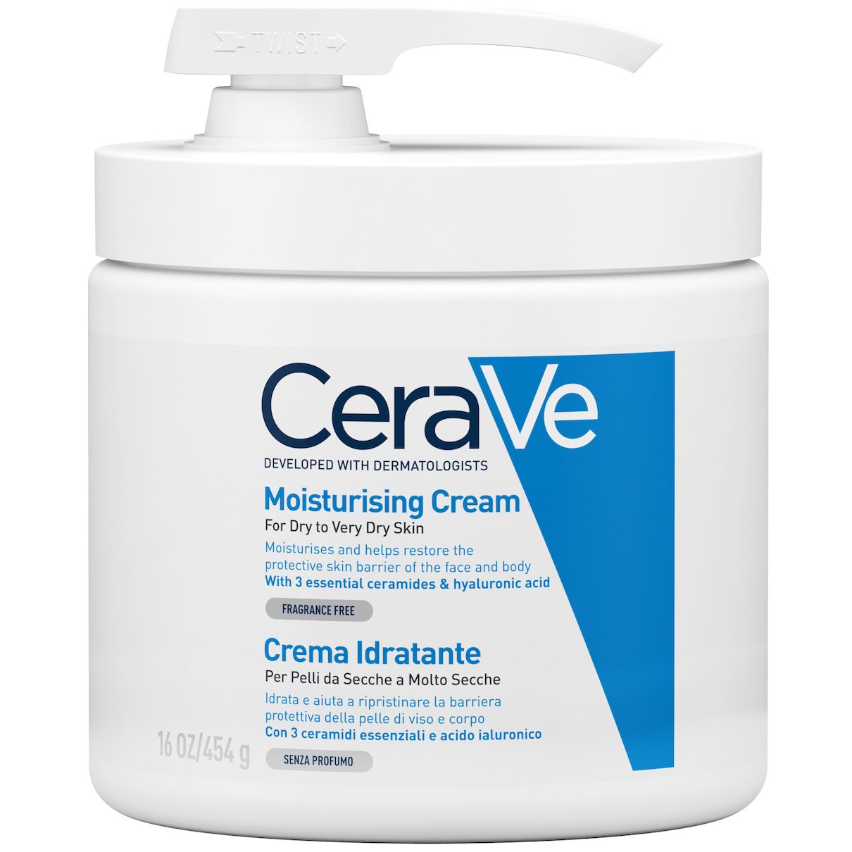 Cerave CeraVe Moisturising Cream Pump Ενυδατική Κρέμα Προσώπου & Σώματος με Αντλία, για Ξηρές έως Πολύ Ξηρές Επιδερμίδες 454g