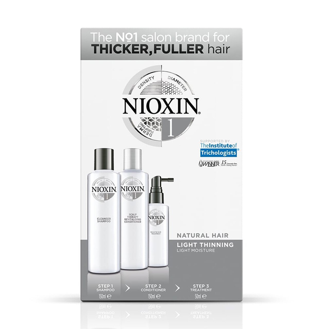 Nioxin Kit System 1 Shampoo 150ml, Conditioner 150ml & Treatment 50ml, Αγωγή Τριχόπτωσης για Ελαφρώς Αραιωμένα Φυσικά Μαλλιά