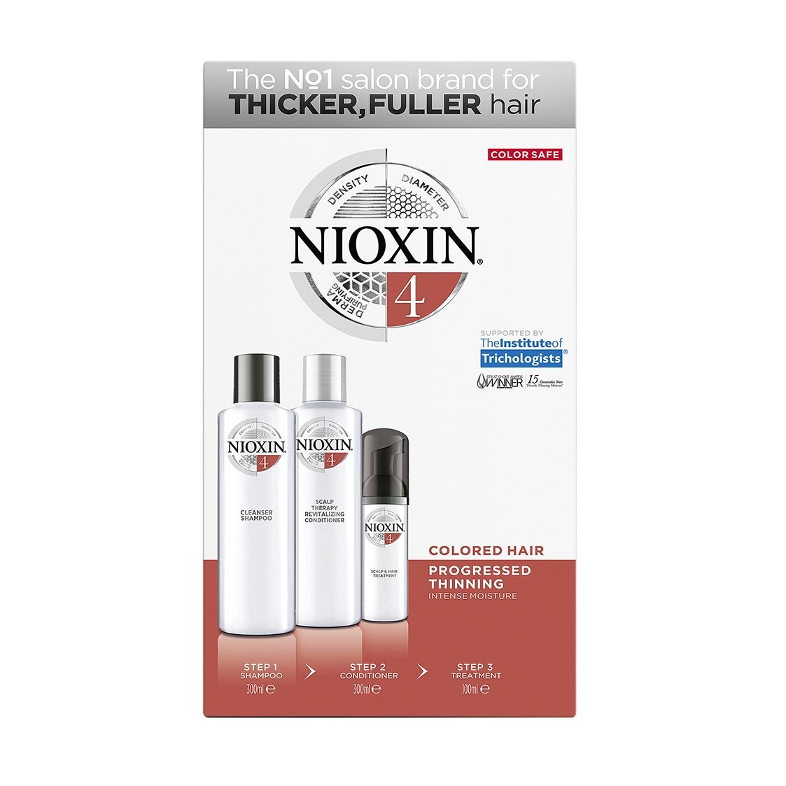 Nioxin Kit System 4 Shampoo 300ml, Conditioner 300ml & Treatment 100ml, Αγωγή Τριχόπτωσης για Εμφανώς Αραιωμένα Βαμμένα Μαλλιά