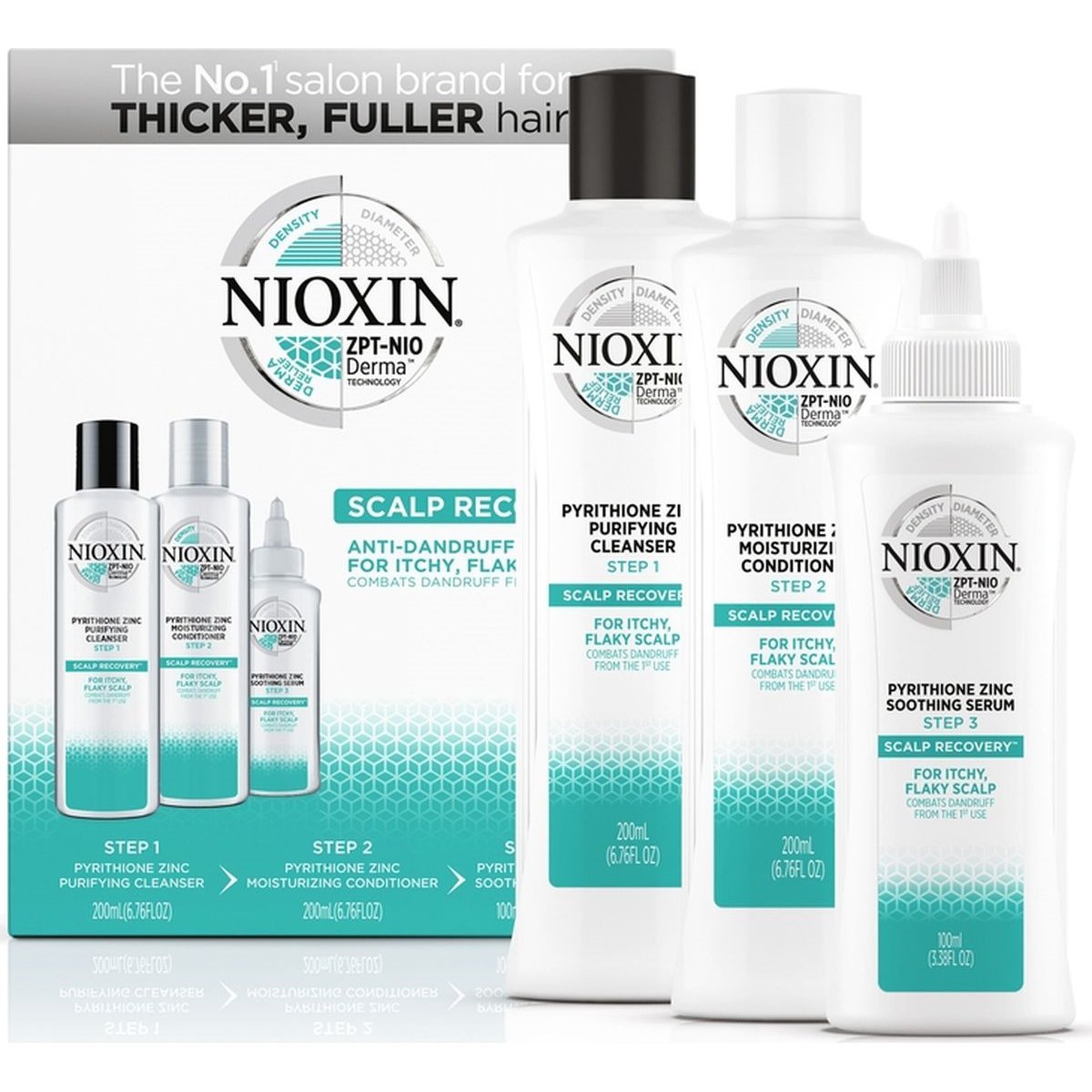 Nioxin Promo Sculp Recovery Purifying Cleanser Anti-Dandruff Shampoo 200ml, Moisturizing Conditioner for Itchy Flaky, Scalp 200ml & Soothing Hair Serum 100ml