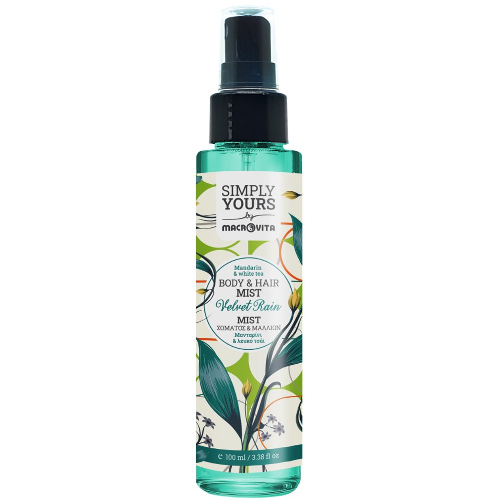 Macrovita Simply Yours Velvet Rain Mandarin & White tea Body & Hair Mist Ενυδατικό Σπρέι Σώματος & Μαλλιών με Άρωμα Μανταρίνι & Λευκό Τσάι με μια Βελούδινη & Σαγηνευτική Απόδραση 100ml