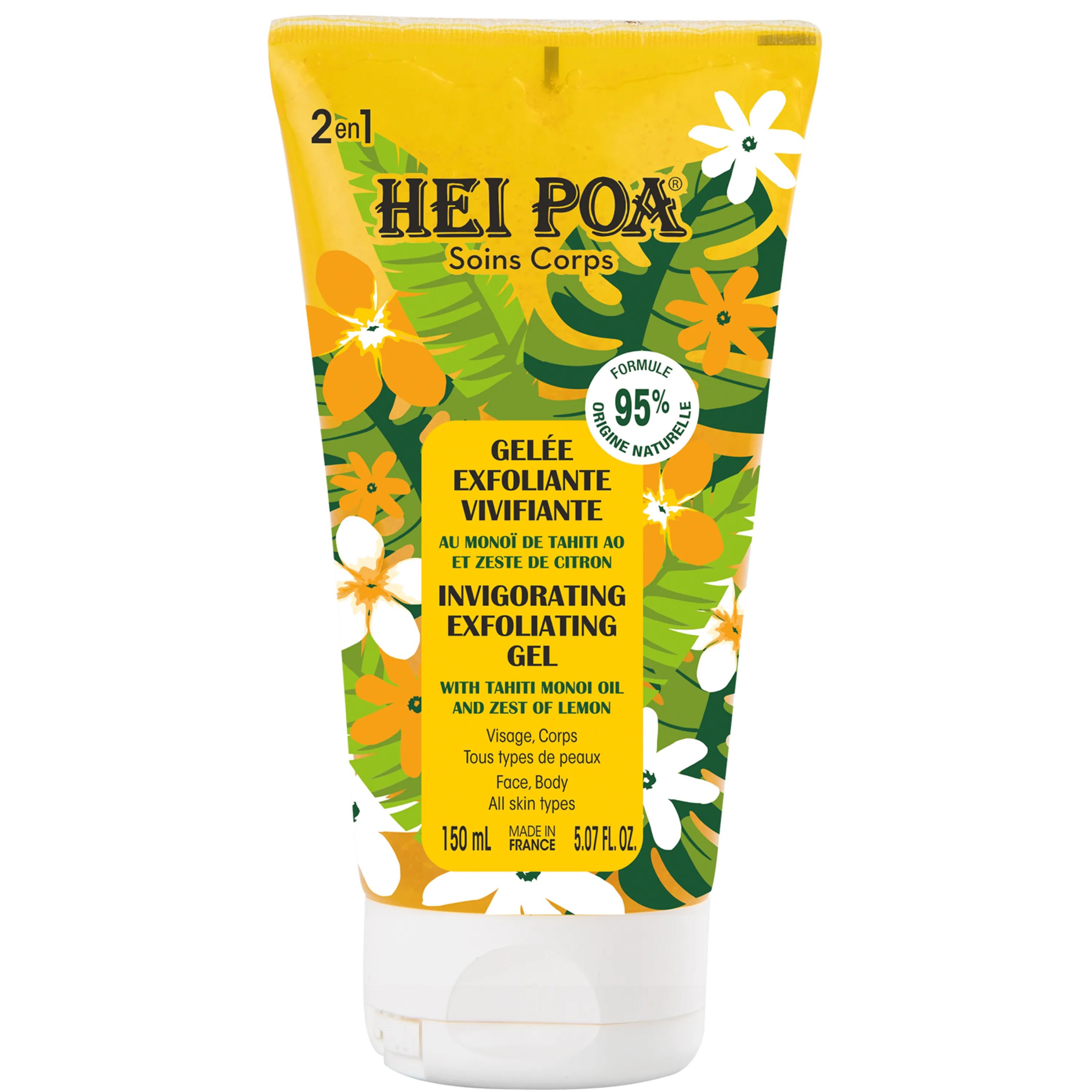 Hei Poa Soins Corps Monoi 2in1 Face & Body Invigorating Exfoliating Αναζωογονητικό Gel Απολέπισης 2σε1 Προσώπου, Σώματος με Monoi & Ξύσμα Λεμονιού 150ml