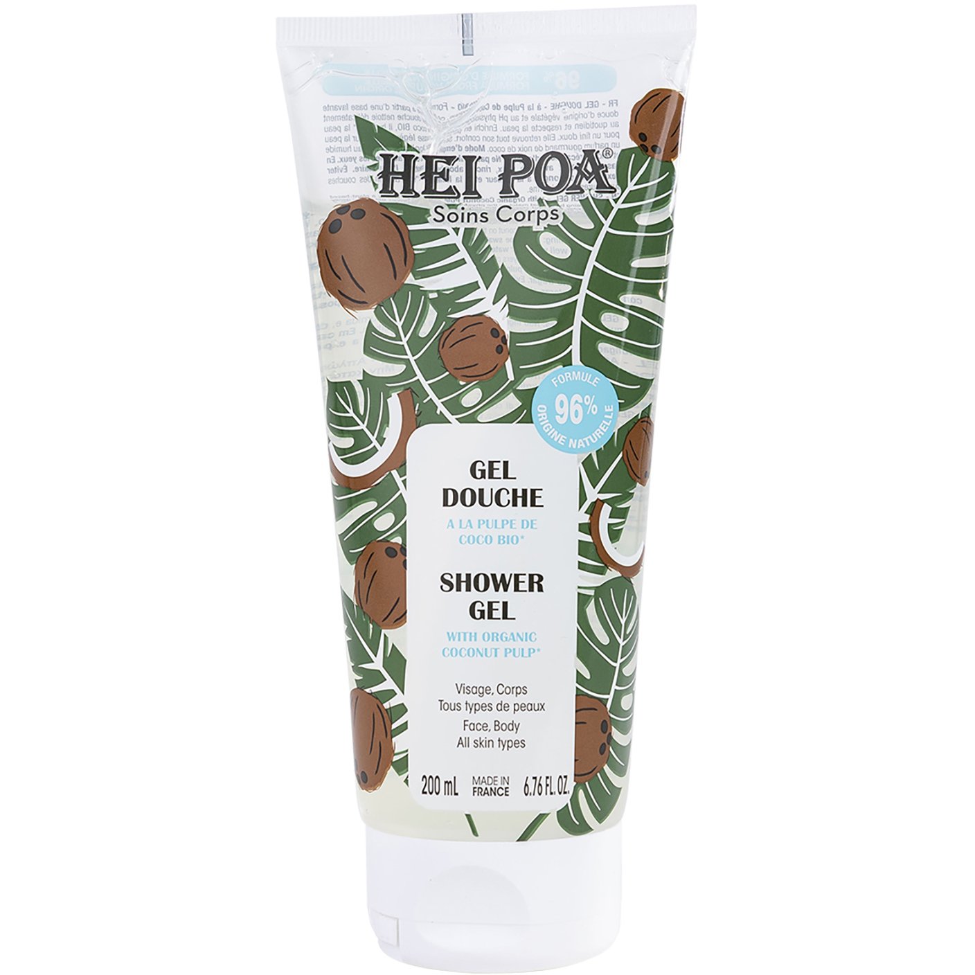 Hei Poa Shower Gel With Organic Coconut Pulp Απαλό Αφρόλουτρο με Οργανικό Πολτό Καρύδας Κατάλληλο για Πρόσωπο & Σώμα 200ml