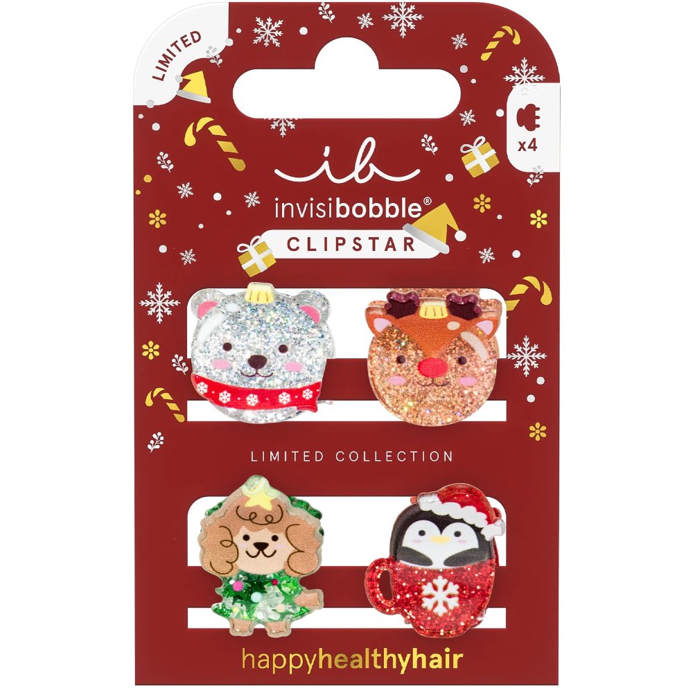 Invisibobble Clipstar Kids Sparkle In A Cup Κλιπ Μαλλιών για Παιδιά με Διάφορα Σχέδια 4 Τεμάχια