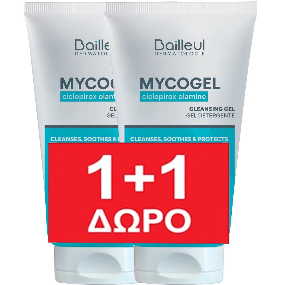 Bailleul Dermatologie Bailleul Dermatologie Promo Mycogel Ciclopirox Olamine Cleansing Gel Καταπραϋντικό Τζελ Καθαρισμού με Αντιμικροβιακό Παράγοντα για Σώμα, Τριχωτό της Κεφαλής & Ευαίσθητη Περιοχή 300ml (2 x 150ml)