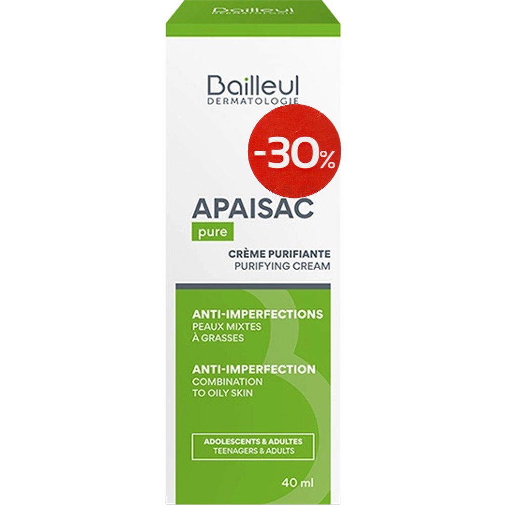 BIORGA DERMATOLOGIE Bailleul Promo Apaisac Pure Anti-Imperfection Purifying Cream Ελαφριά Ενυδατική Κρέμα που Μειώνει τις Ατέλειες & Συσφίγγει τους Πόρους για Μεικτή έως Λιπαρή Επιδερμίδα 40ml