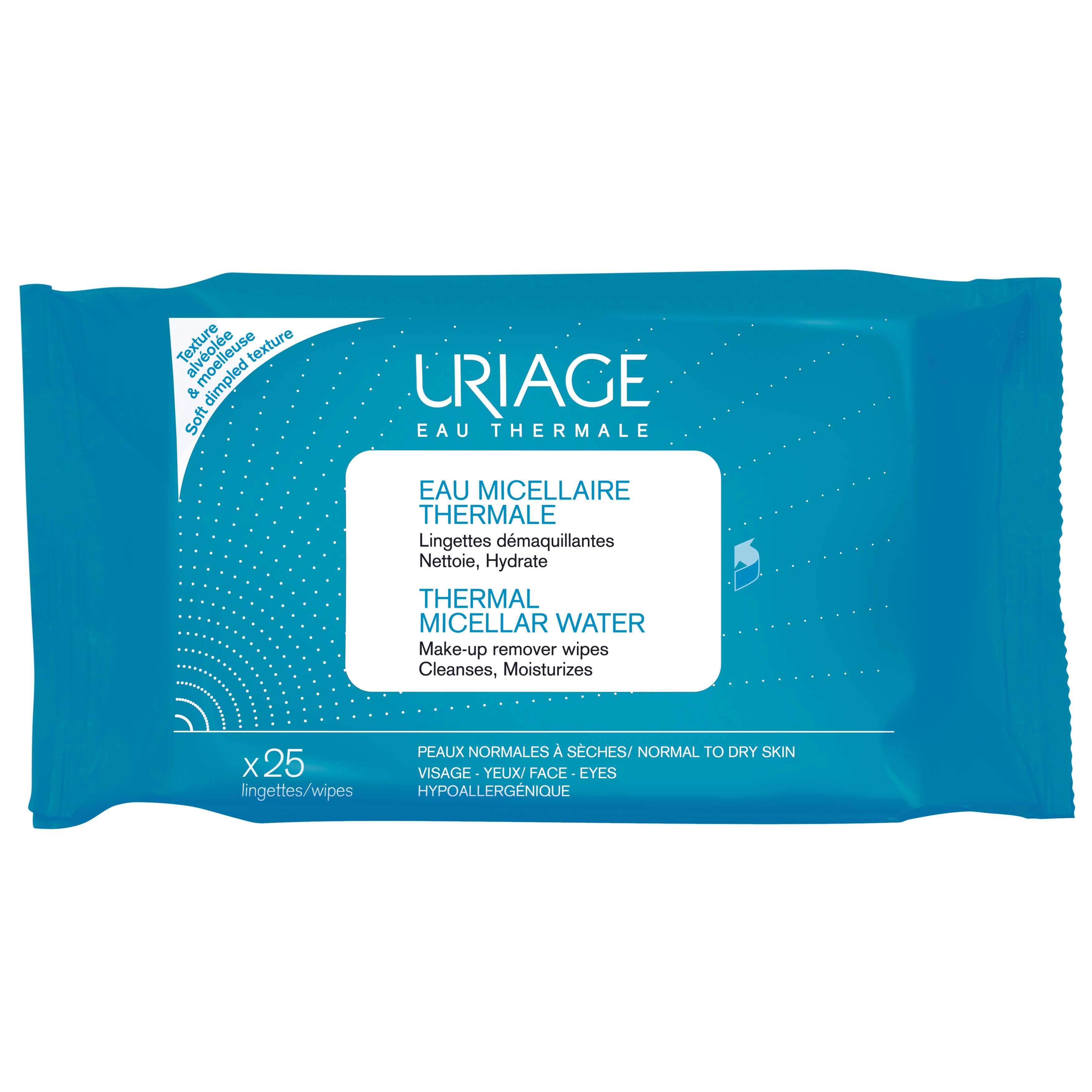 Uriage Eau Thermal Micellar Water Make-up Remover Wipes Μαντηλάκια Καθαρισμού & Ντεμακιγιάζ Προσώπου Ματιών 25 Wipes