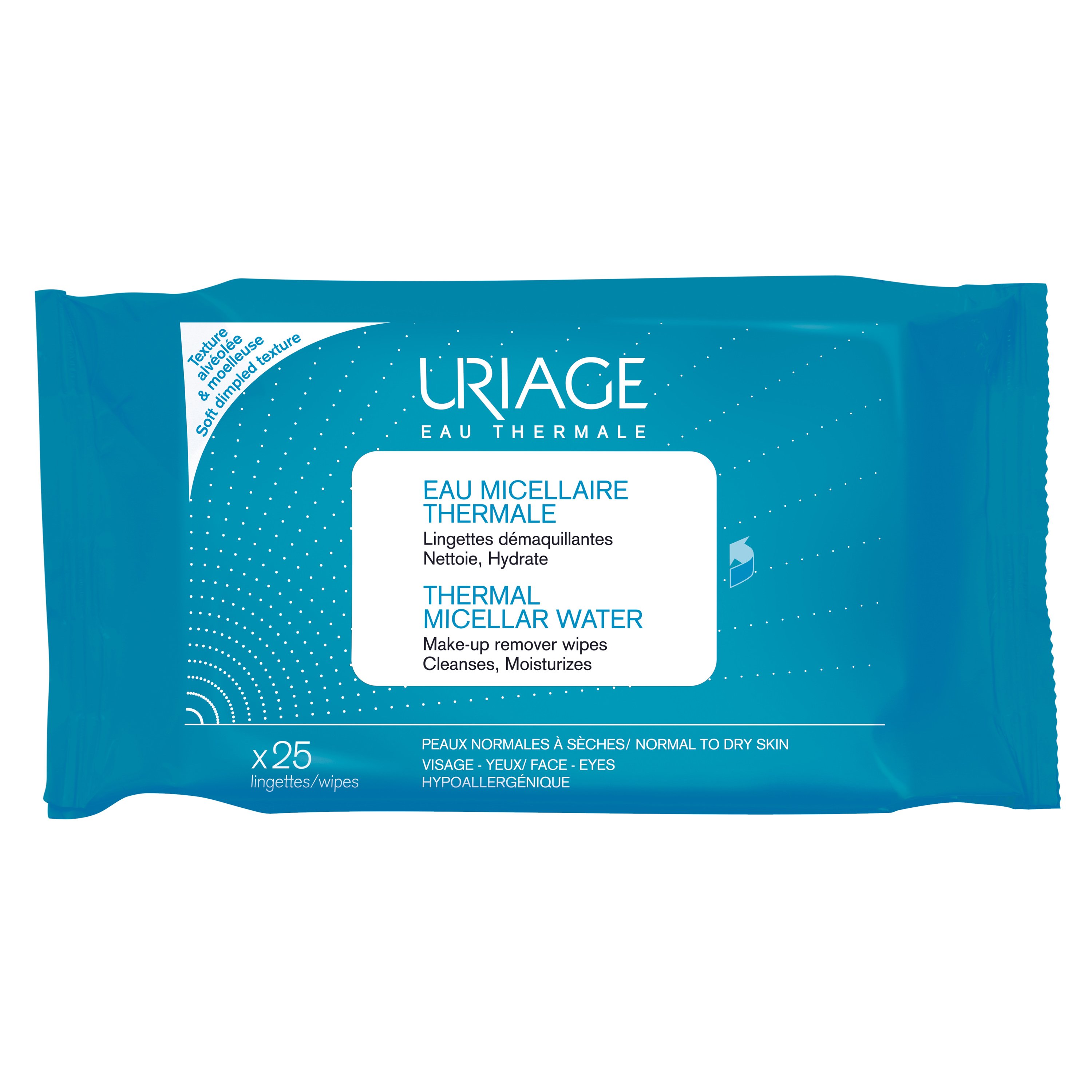 Uriage Eau Thermal Micellar Water Make-up Remover Wipes Μαντηλάκια Καθαρισμού & Ντεμακιγιάζ Προσώπου Ματιών 25 wipes