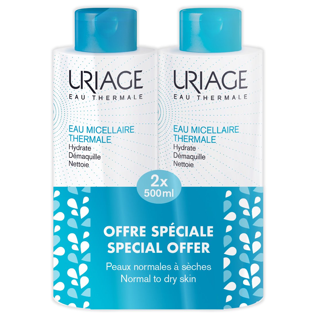 Uriage Promo Eau Thermale Micellaire Sensitive Skin Αφαιρεί Τέλεια το Μακιγιάζ για Κανονικές Ξηρές Επιδερμίδες 2x500ml