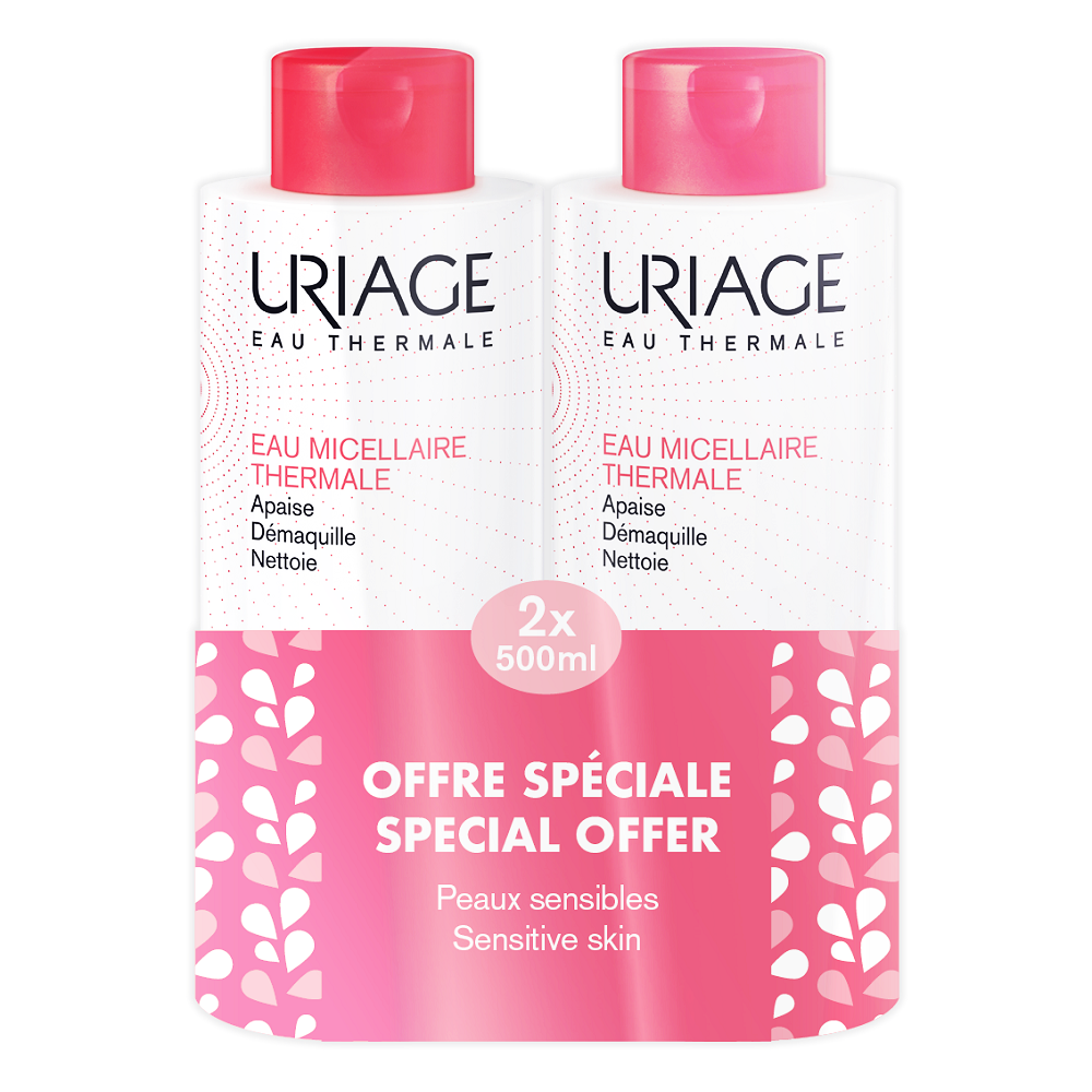 Uriage Promo Eau Thermale Micellaire Sensitive Skin Αφαιρεί Τέλεια το Μακιγιάζ για Ευαίσθητες Επιδερμίδες 2x500ml