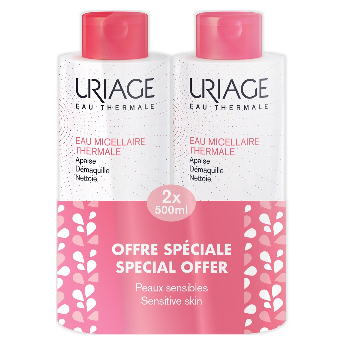 Uriage Promo Eau Thermale Micellaire Sensitive Skin Αφαιρεί Τέλεια το Μακιγιάζ για Ευαίσθητες Επιδερμίδες 2x500ml