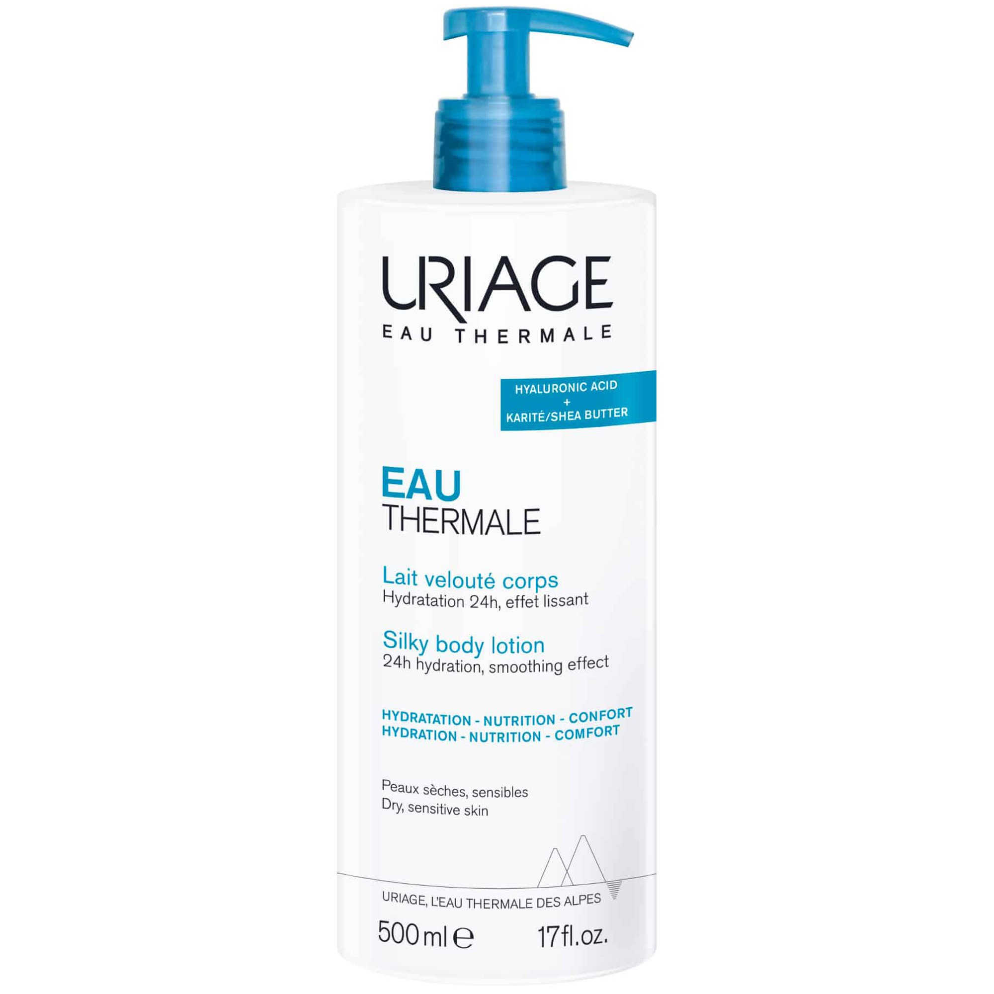 Uriage Eau Thermale Silky Body Lotion Λοσιόν Σώματος 24ωρης Ενυδάτωσης για Ευαίσθητες & Ξηρές Επιδερμίδες με Αντλία 500ml