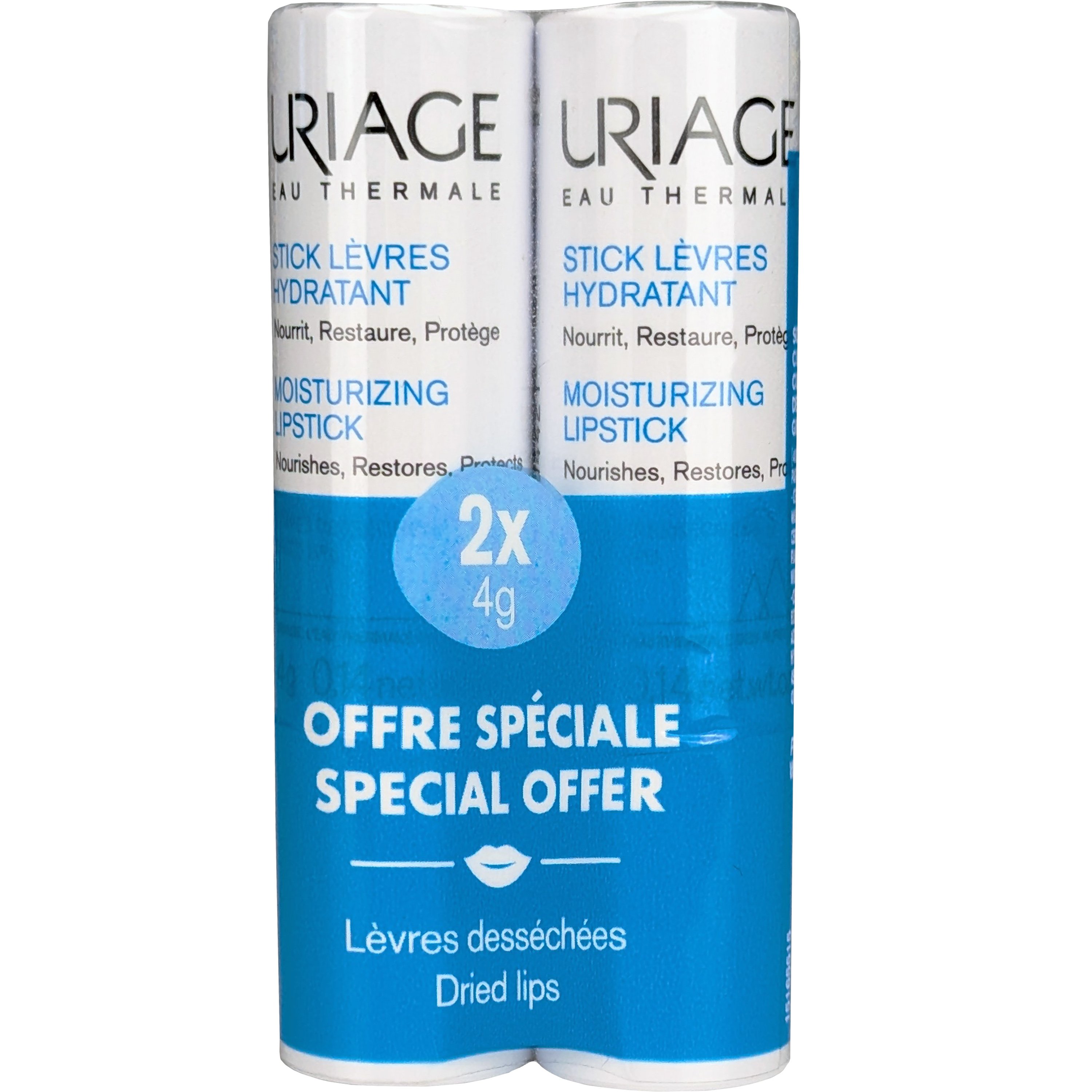 Uriage Promo Moisturizing Lipstick Επανορθωτικό & Αναζωογονητικό Στικ Χειλιών με Πλούσια Κρεμώδη Υφή 8g (2x4g)