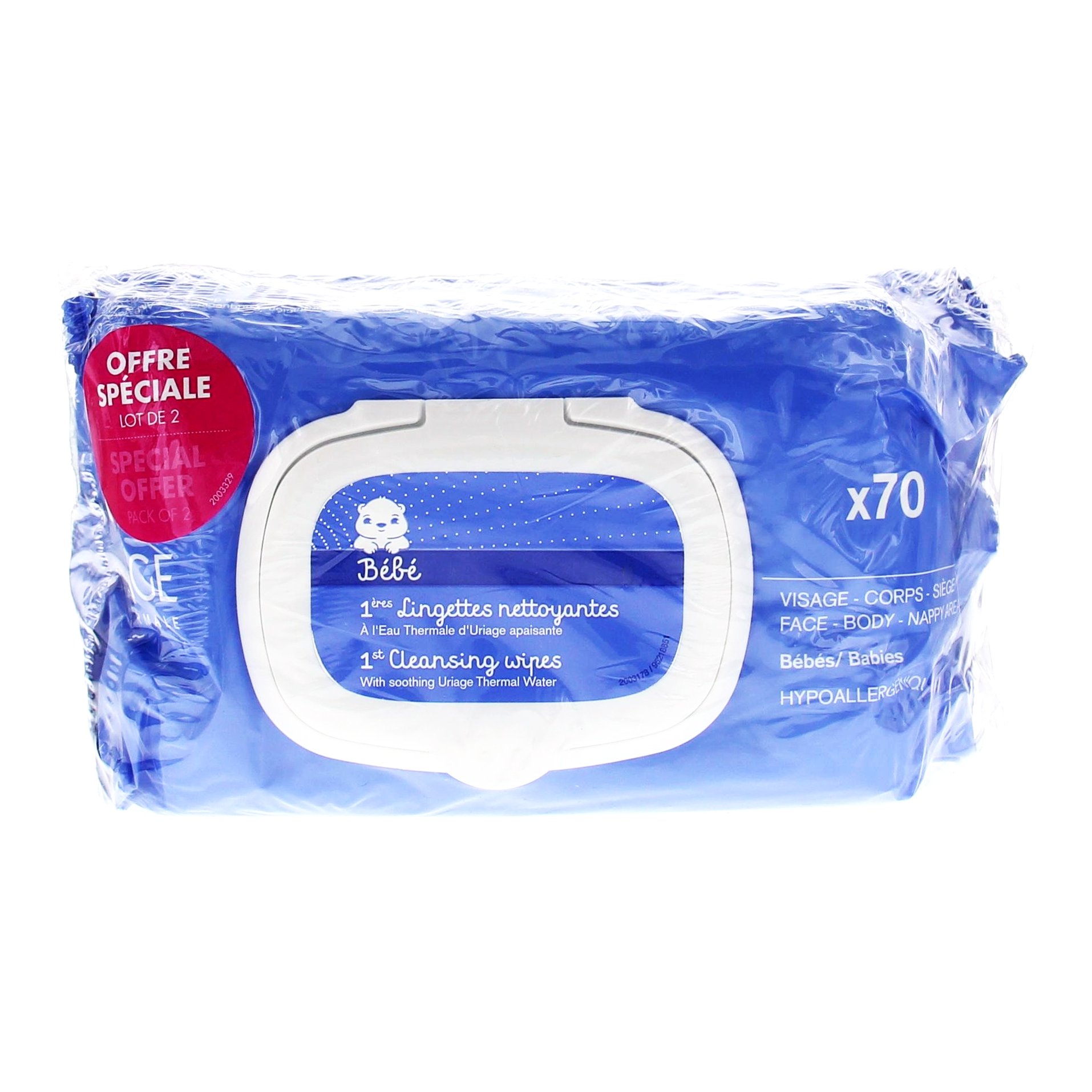 Uriage Promo Eau Thermale Bebe 1st Cleansing Wipes Απαλά Μαντηλάκια που Καθαρίζουν το Ευαίσθητο Δέρμα του Βρέφους 2×70τμχ