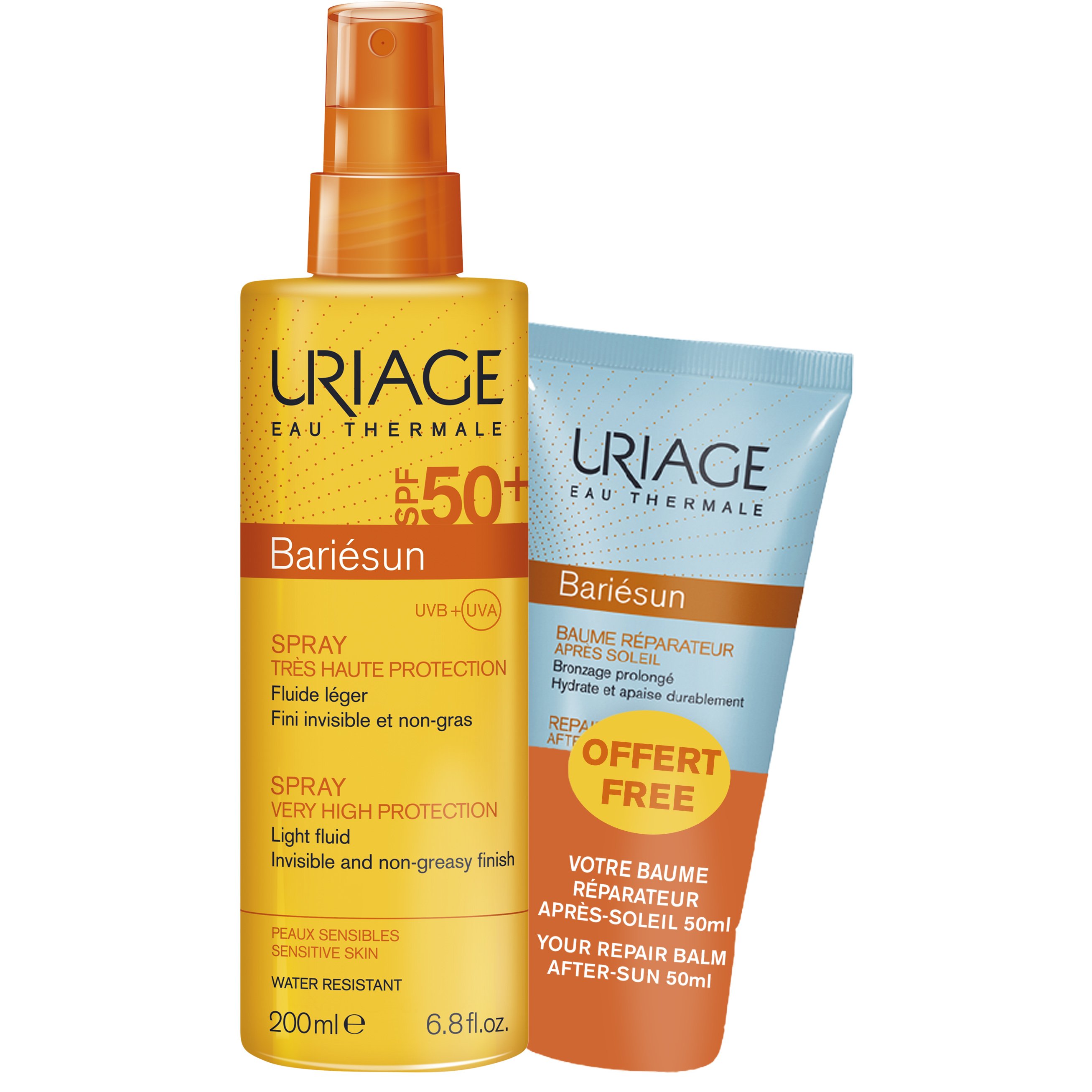 Uriage Promo Bariesun Spf50+ Very High Protection Spray Light Fluid 200ml & Δώρο Repair Balm Face & Body After Sun 50ml