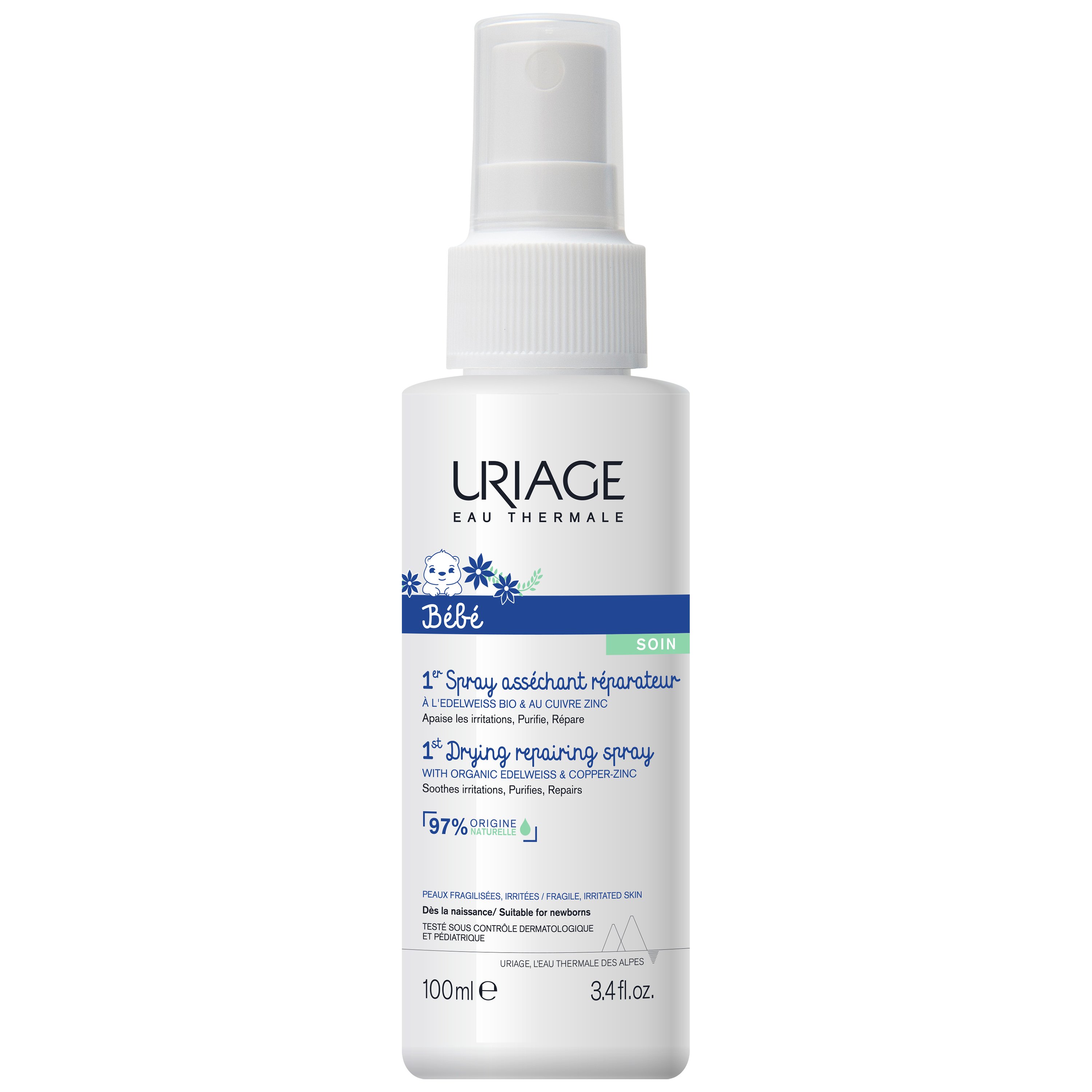 Uriage Uriage Bebe 1st Drying Repairing Spray Επανορθωτικό Spray με Δράση Κατά των Ερεθισμών 100ml