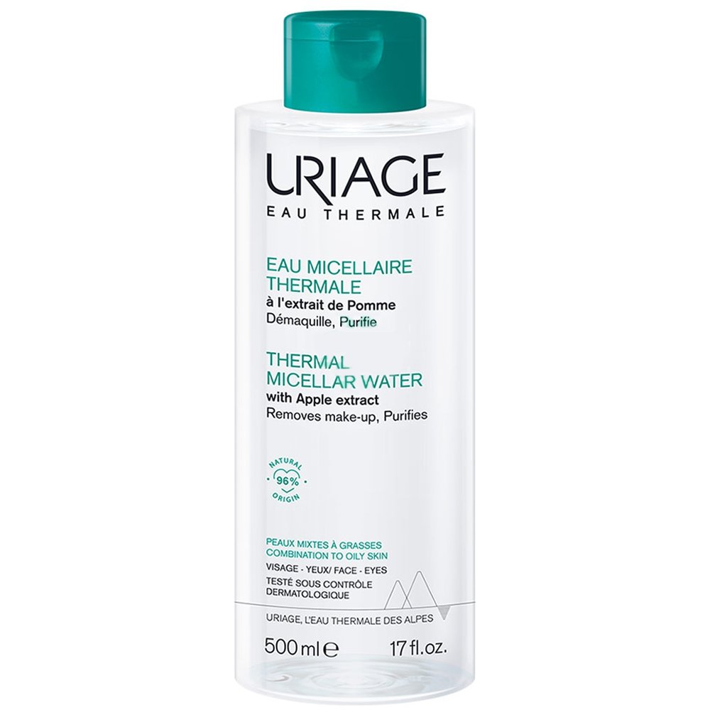 Uriage Eau Thermal Micellar Water Ιαματικό Νερό με Πράσινο Μήλο για Πρόσωπο & Μάτια, Αφαιρεί Τέλεια το Μακιγιάζ, Μικτή προς Λιπαρή Επιδερμίδα 500ml