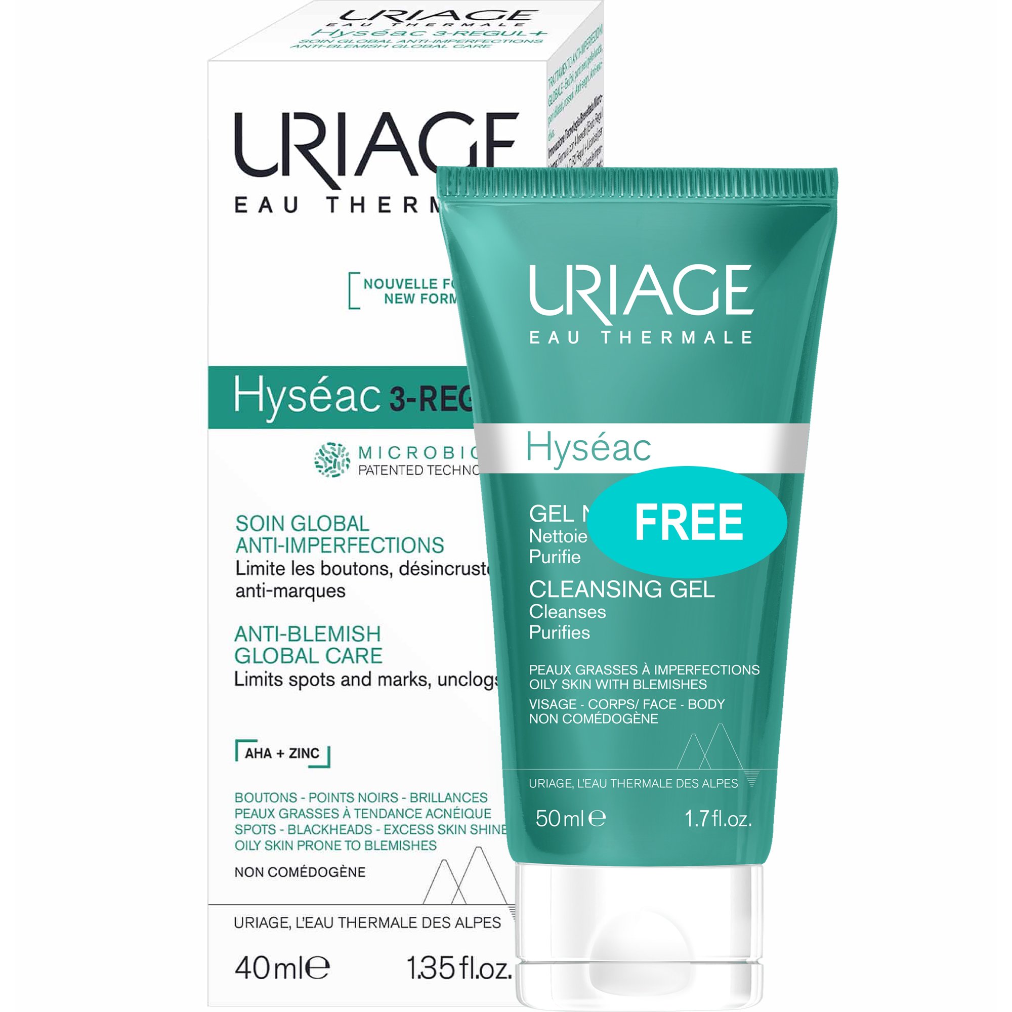 Uriage Promo Hyseac 3-Regul+ Anti-Blemish Global Care 40ml & Δώρο Cleansing Gel 50ml
