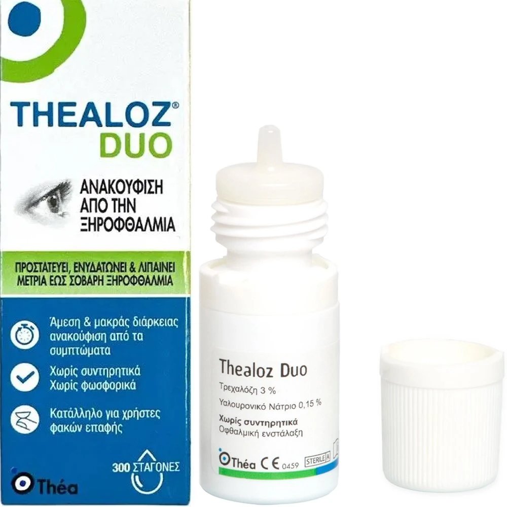 Laboratoires Théa Thea Thealoz Duo Drops Οφθαλμικές Σταγόνες με Υαλουρονικό Οξύ για Ενυδάτωση, Λίπανση & Προστασία των Ματιών Κατά των Ερεθισμών 10ml