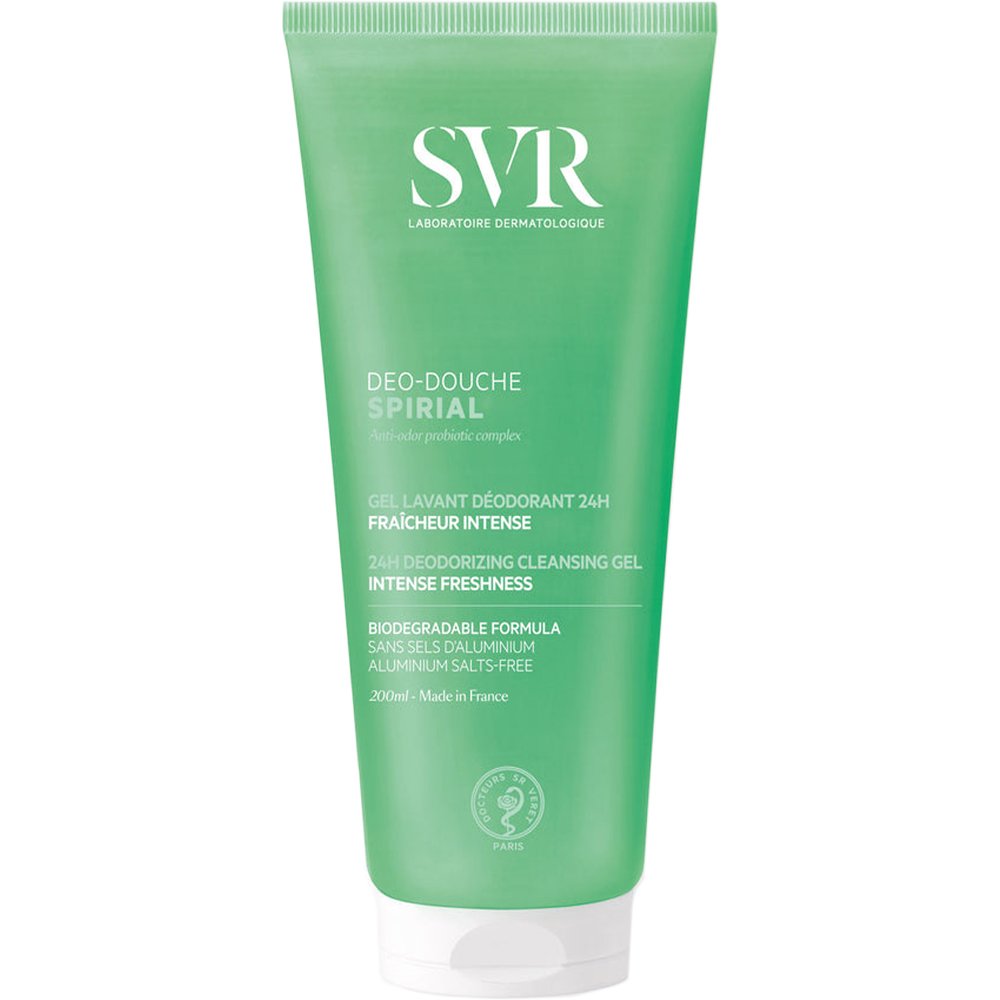 SVR Spirial Intense Freshness 24h Deodorizing Cleansing Gel Αφρόλουτρο Τζελ 2 σε 1 με Καθαριστική & Μεγάλης διάρκειας Αποσμητική Δράση Κατάλληλο για Πρόσωπο, Σώμα Μαλλιά & Ευαίσθητη Περιοχή 200ml