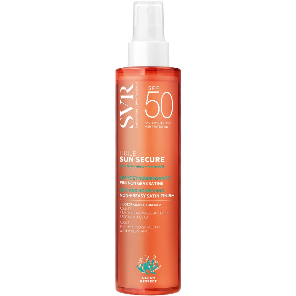 SVR Sun Secure Huile Spf50+ Dry & Nourishing Satin Finish Oil Θρεπτικό Αντηλιακό Έλαιο Υψηλής Προστασίας για Πρόσωπο, Σώμα & Μαλλιά με Καλοκαιρινό Άρωμα 200ml