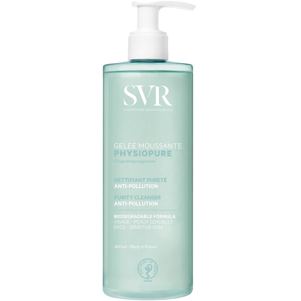 SVR Physiopure Anti-Pollution Foaming Gel Καθαριστικό Τζελ Προσώπου με Οξυγονωτικό Μαγνήσιο Κατάλληλο για Όλους τους Τύπους Δέρματος με Αντλία 400ml