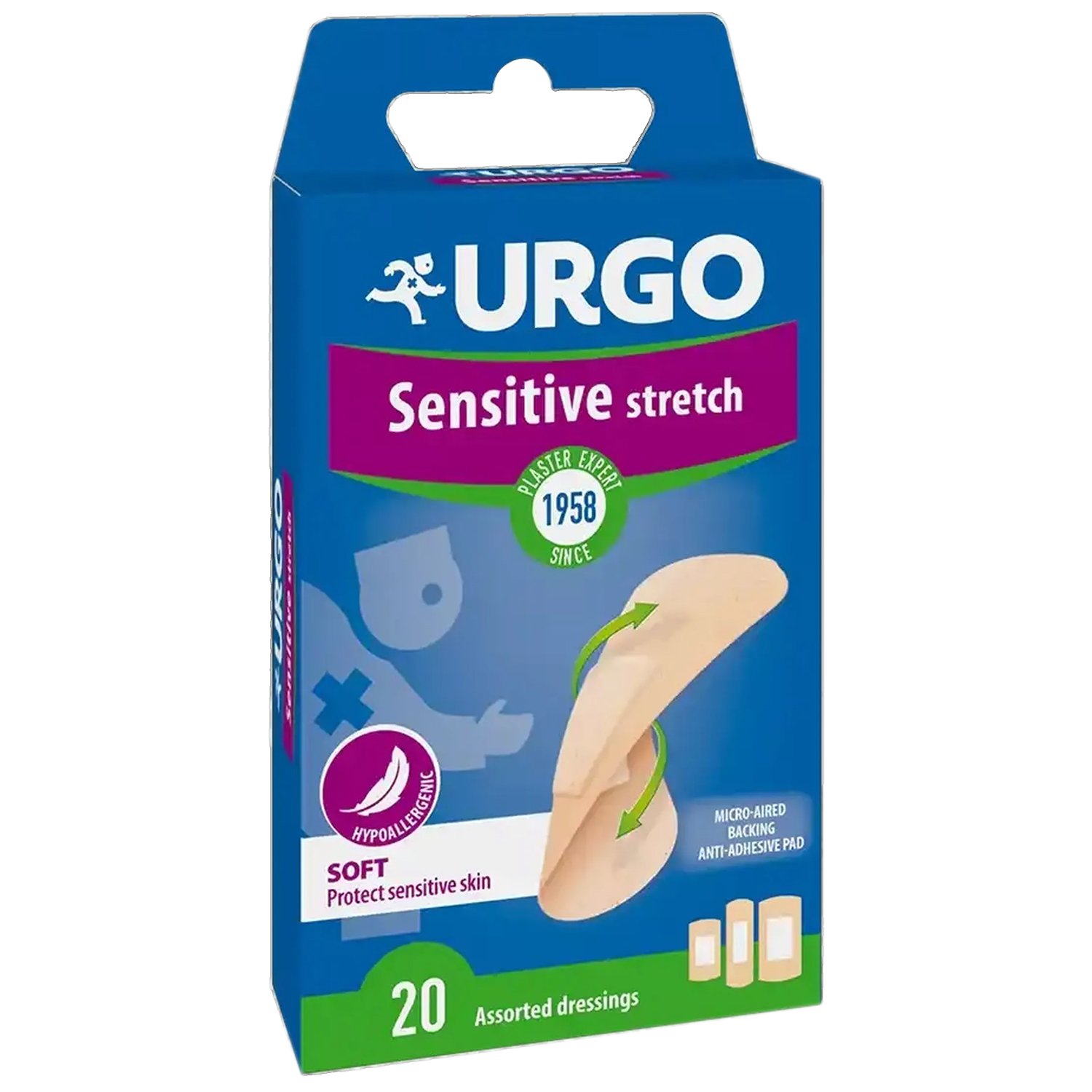 Urgo Sensitive Stretch Pads Αντισηπτικά Αυτοκόλλητα Επιθέματα Ιδανικά για την Προστασία του Ευαίσθητου Δέρματος 20 Τεμάχια