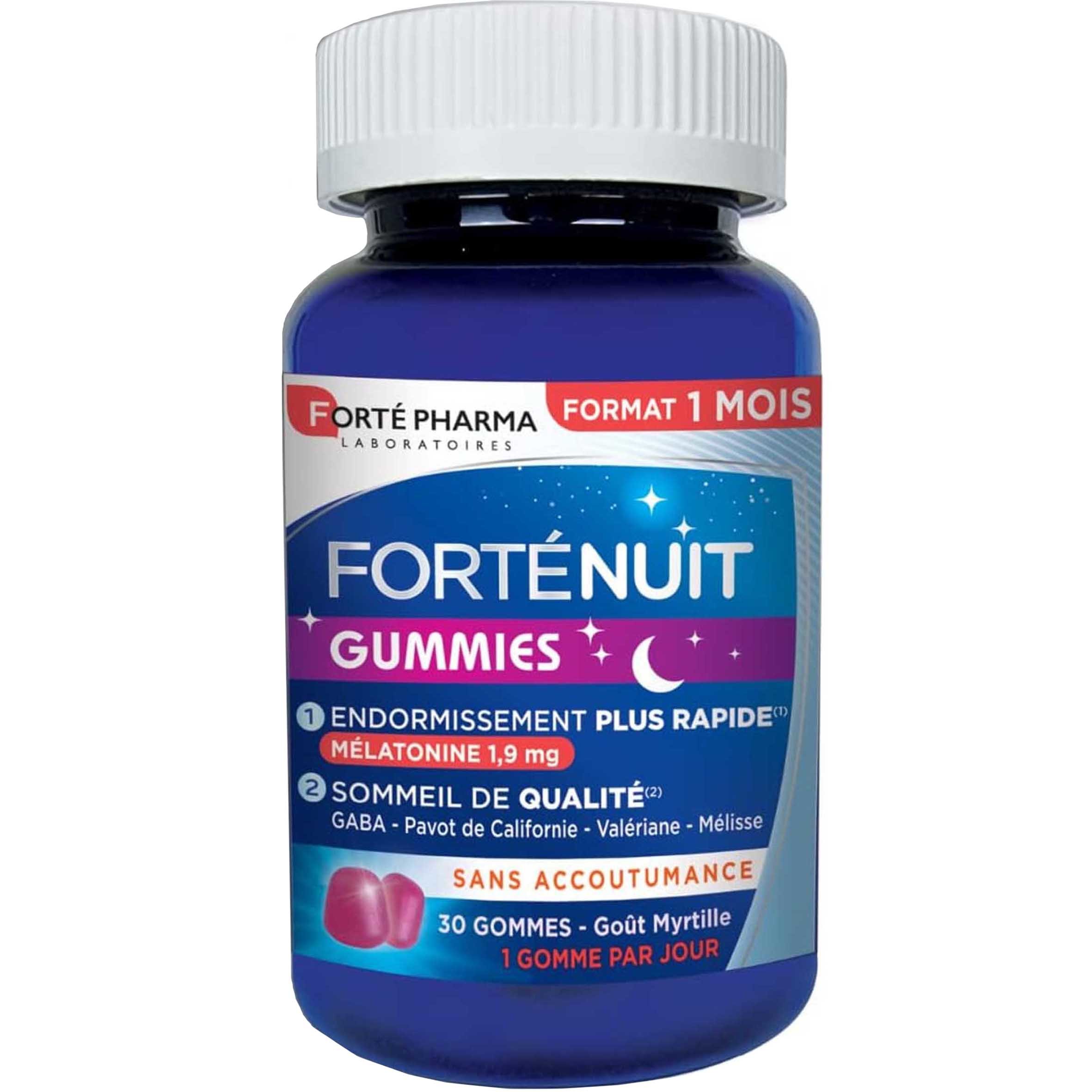 Forte Pharma Forte Night Gummies Συμπλήρωμα Διατροφής Μελατονίνης & Φυτικών Εκχυλισμάτων για Μείωση του Χρόνου Έλευσης του Ύπνου & Βελτίωση της Ποιότητας του με Γεύση Βατόμουρο 30 Softgels