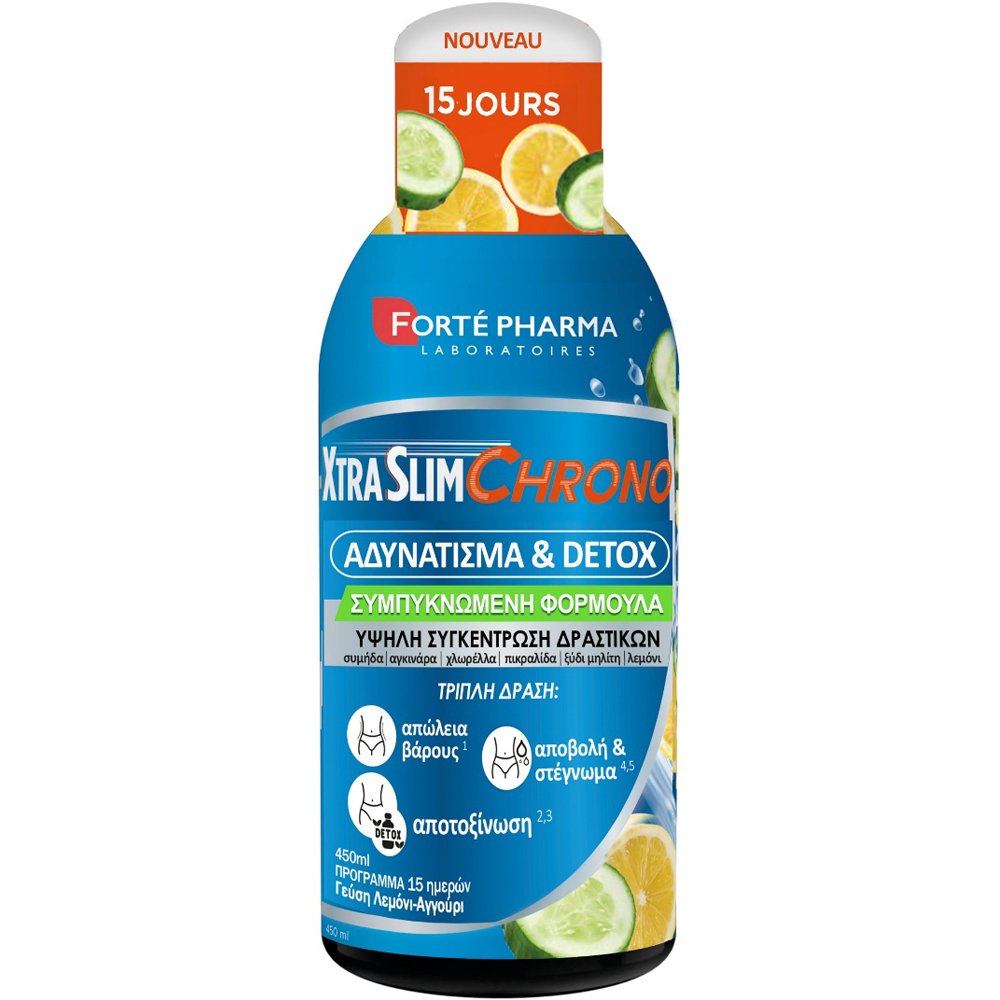 Forte Pharma XtraSlim Chrono Συμπλήρωμα Διατροφής Εκχυλίσματος Βοτάνων & Μετάλλων σε Πόσιμο Υγρό για Απώλεια Βάρους, Στέγνωμα & Αποτοξίνωση του Οργανισμού με Γεύση Λεμόνι Αγγούρι 450ml