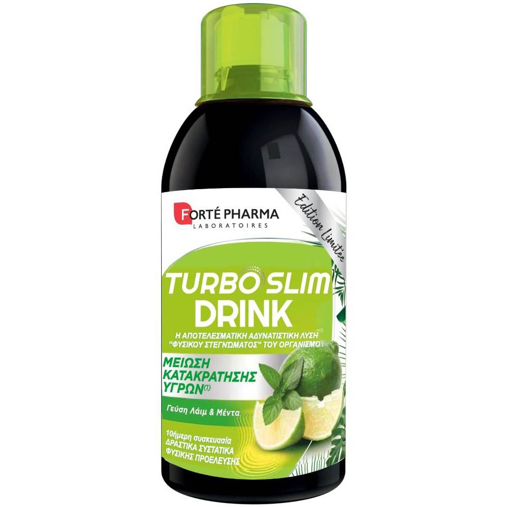 Forte Pharma Turbo Slim Drink  Lime - Mint Συμπλήρωμα Διατροφής με Φυσικά Εκχυλίσματα Βοτάνων, Φρούτων & Φυτών σε Πόσιμο Υγρό για Στέγνωμα & Μείωση της Κατακράτησης Υγρών με Γεύση Λάιμ & Μέντα 500ml