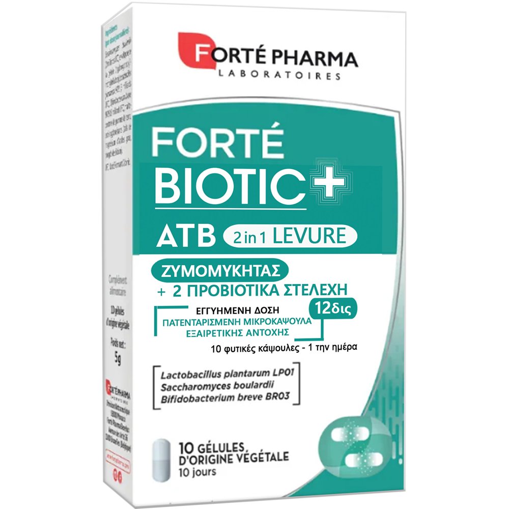Forte Pharma Forte Biotic+ ATB Levure 2in1 Συμπλήρωμα Διατροφής Φόρμουλας Ισχυρών & Ανθεκτικών Προβιοτικών για την Αποκατάσταση της Εντερικής Χλωρίδας Κατά τη Λήψη Αντιβίωσης 10caps