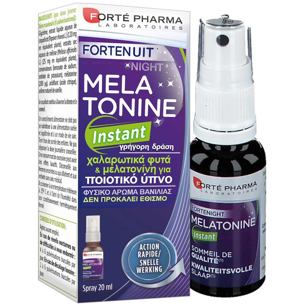 FORTE PHARMA Forte Pharma Forte Nuit Melatonine Instant Spray Συμπλήρωμα Διατροφής Μελατονίνης & Εκχυλίσματος Βοτάνων σε Μορφή Spray για Χαλάρωση & Ποιοτικότερο Ύπνο με Γεύση Βανίλια 20ml