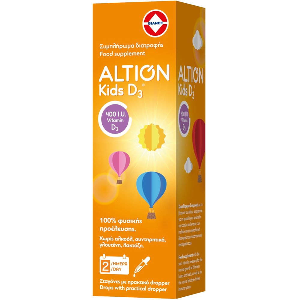 Altion Altion Kids D3 Συμπλήρωμα Διατροφής Βιταμίνης D3 για Παιδιά Κατάλληλο για Τόνωση του Ανοσοποιητικού & Ενίσχυση των Οστών & Δοντιών σε Σταγόνες 400IU, 20ml