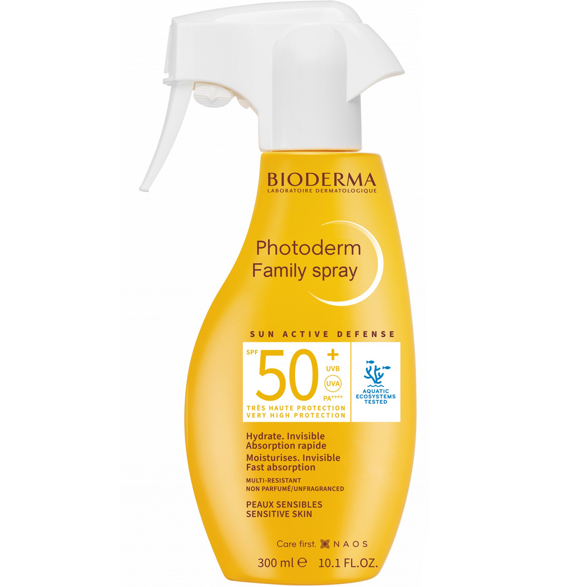 Bioderma Bioderma Photoderm Sun Active Defense Spf50+ Invisible Family Spray Αντηλιακό Spray Προσώπου - Σώματος Πολύ Υψηλής Προστασίας για Όλη την Οικογένεια για Ευαίσθητο Δέρμα με Ενυδατική Δράση & Αόρατο Αποτέλεσμα Χωρίς Λευκά Ίχνη 300ml