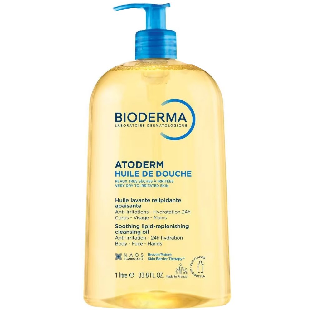 Bioderma Bioderma Atoderm Huile De Douche Soothing Lipid Replenishing Body, Face & Hands Cleansing Oil Ελαιώδες Αφρόλουτρο για Σώμα, Πρόσωπο & Χέρια για Ξηρή, Πολύ Ξηρή & Ερεθισμένη Επιδερμίδα 1Lt