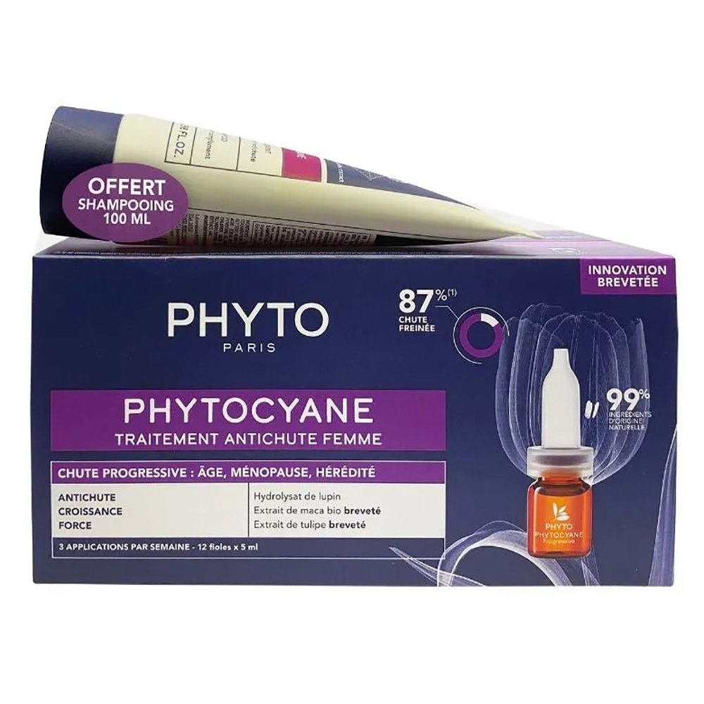 Phyto Πακέτο Προσφοράς Phytocyane Anti-Hair Loss Treatment for Women with Progressive Hair Loss 12x5ml & Δώρο Phytocyane Anti Hair Loss Treatment Complement Shampoo 100ml