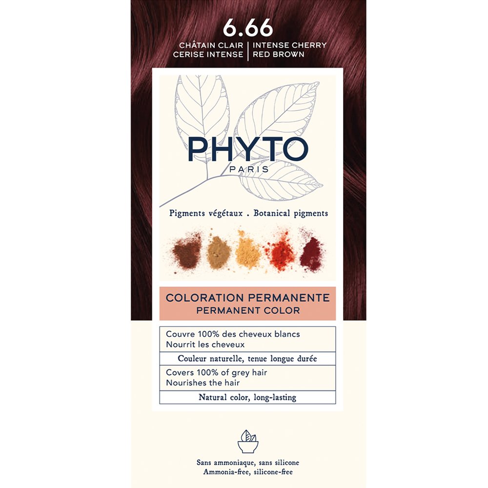 Phyto Paris Phyto Permanent Hair Color Kit Μόνιμη Βαφή Μαλλιών με Φυτικές Χρωστικές, Χωρίς Αμμωνία για Φυσικό Χρώμα 1 Τεμάχιο - 6.66 Βαθύ Κερασί Ανοικτό Καστανό