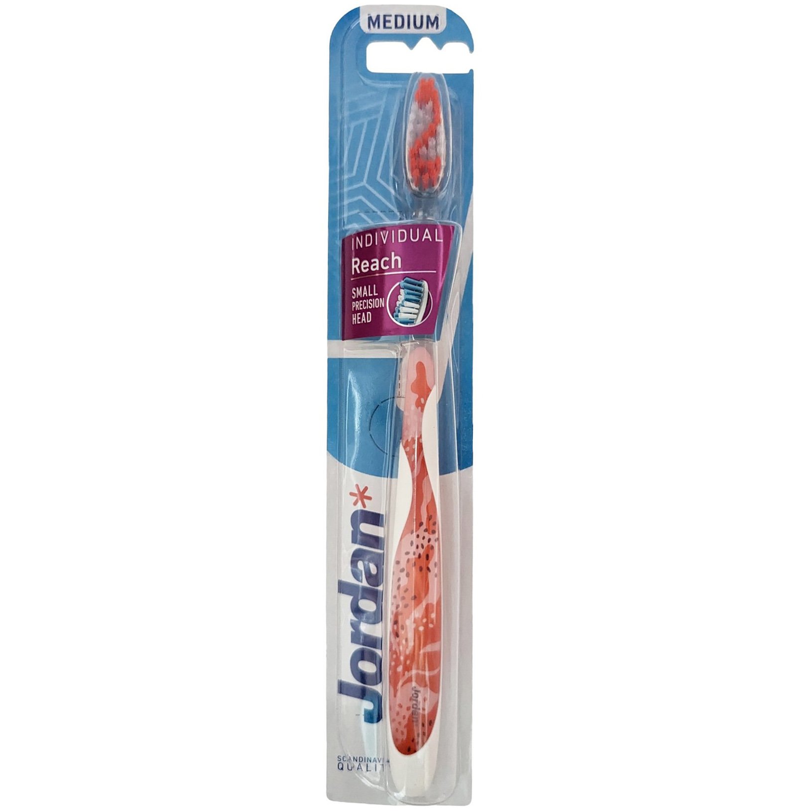 Jordan Individual Reach Medium Toothbrush Μέτρια Οδοντόβουρτσα με Εργονομική Λαβή για Βαθύ Καθαρισμό 1 Τεμάχιο Κωδ 310040 – Πορτοκαλί