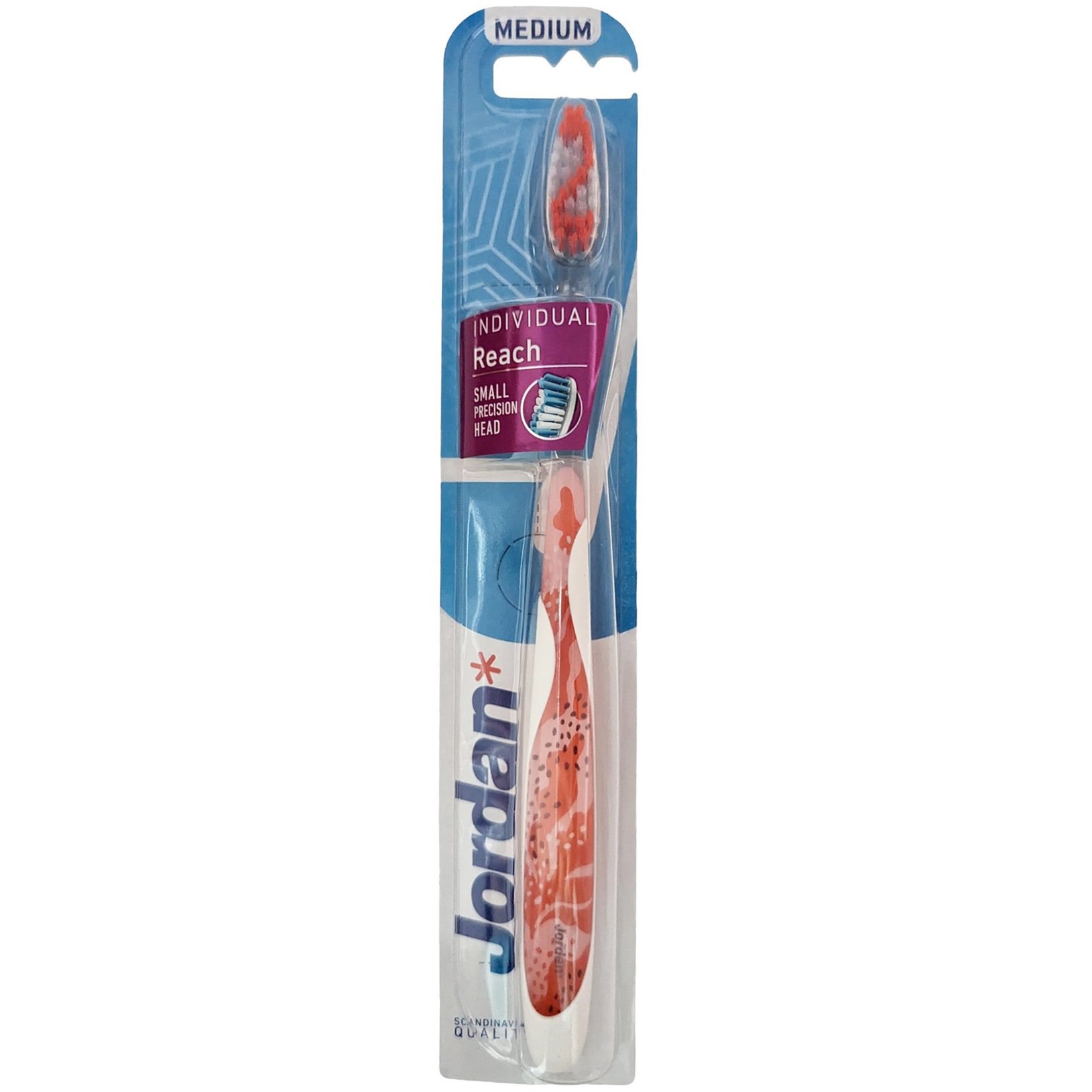 Jordan Individual Reach Medium Toothbrush Μέτρια Οδοντόβουρτσα με Εργονομική Λαβή για Βαθύ Καθαρισμό 1 Τεμάχιο Κωδ 310040 – Πορτοκαλί