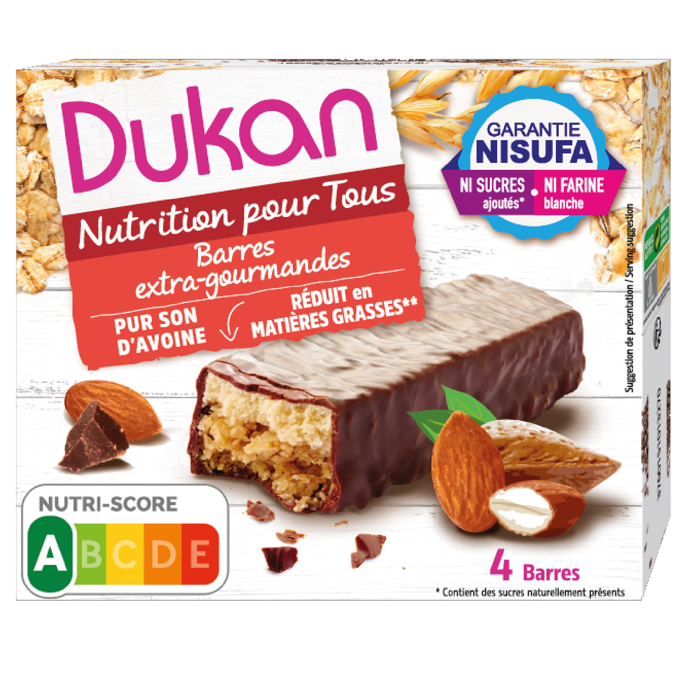 Dukan Nutrition Pour Tous Barres Extra Gourmandes Γκοφρέτες Βρώμης με Σοκολάτα 4×30 gr