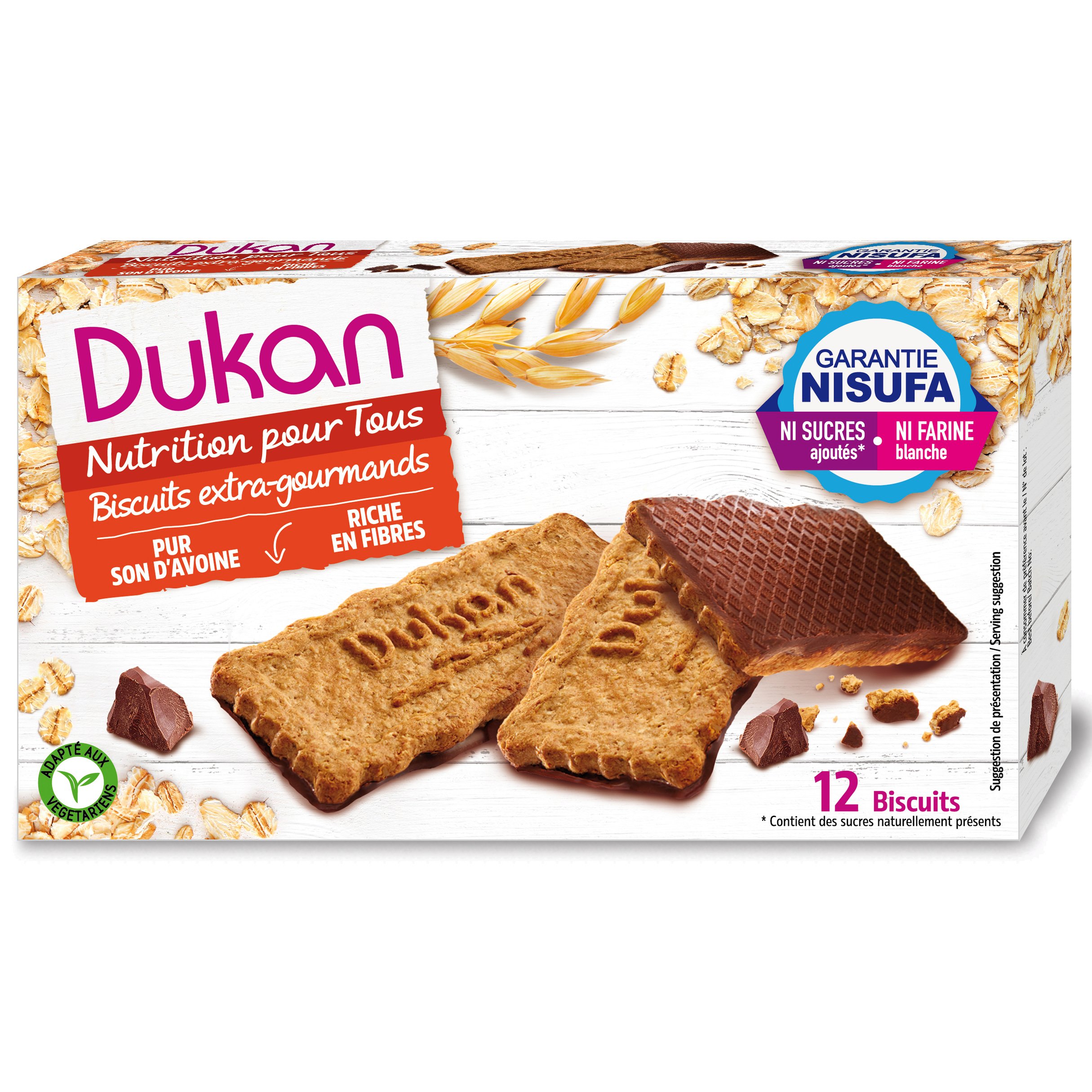 Dukan Nutrition Pour Tous Biscuits Extra Gourmands Μπισκότα Βρώμης με Επικάλυψη Σοκολάτας 12 Τεμάχια