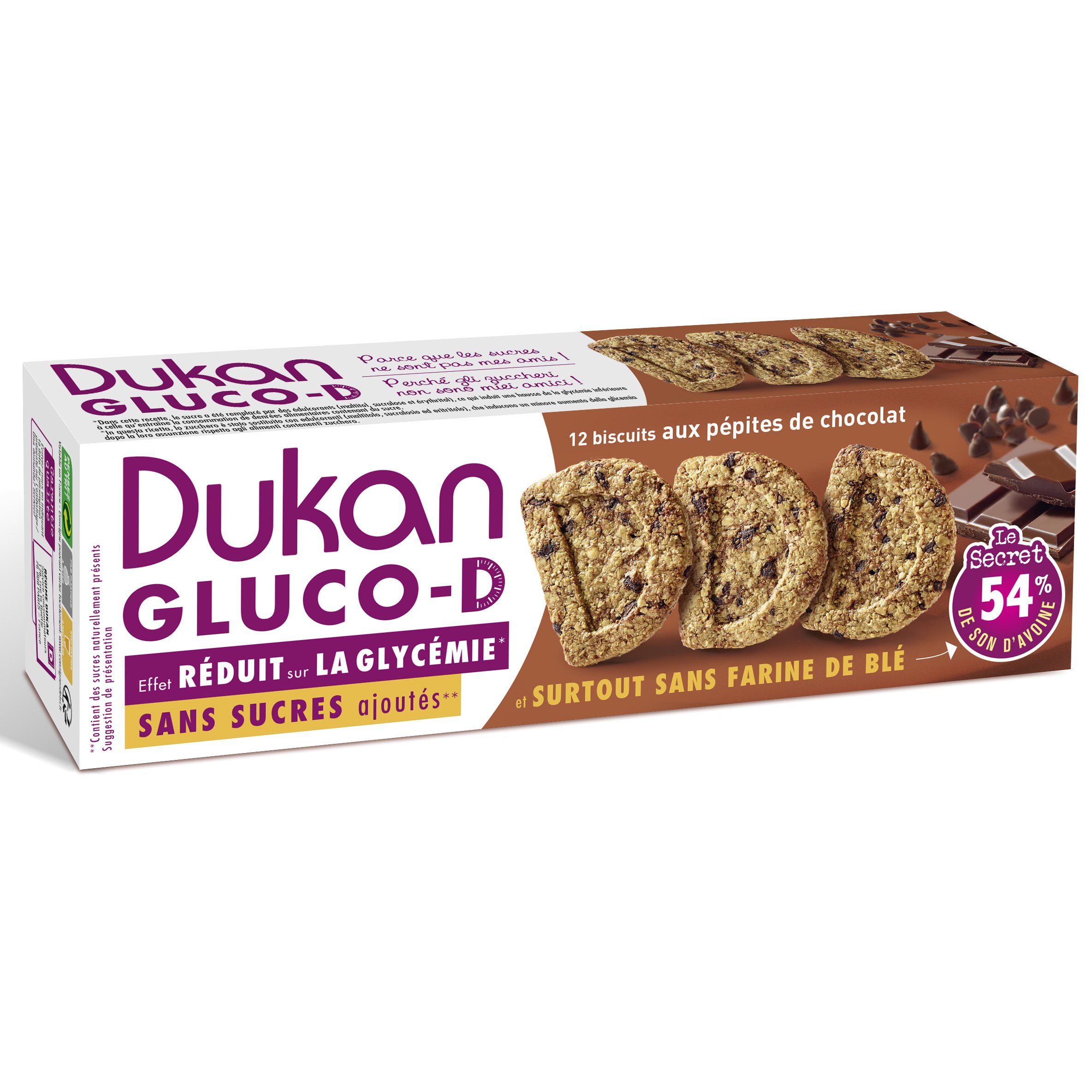 Dukan Gluco – D Aux Pepites de Chotolat Μπισκότα Βρώμης GLUCO-D με Κομμάτια Σοκολάτας 15×6,7 gr