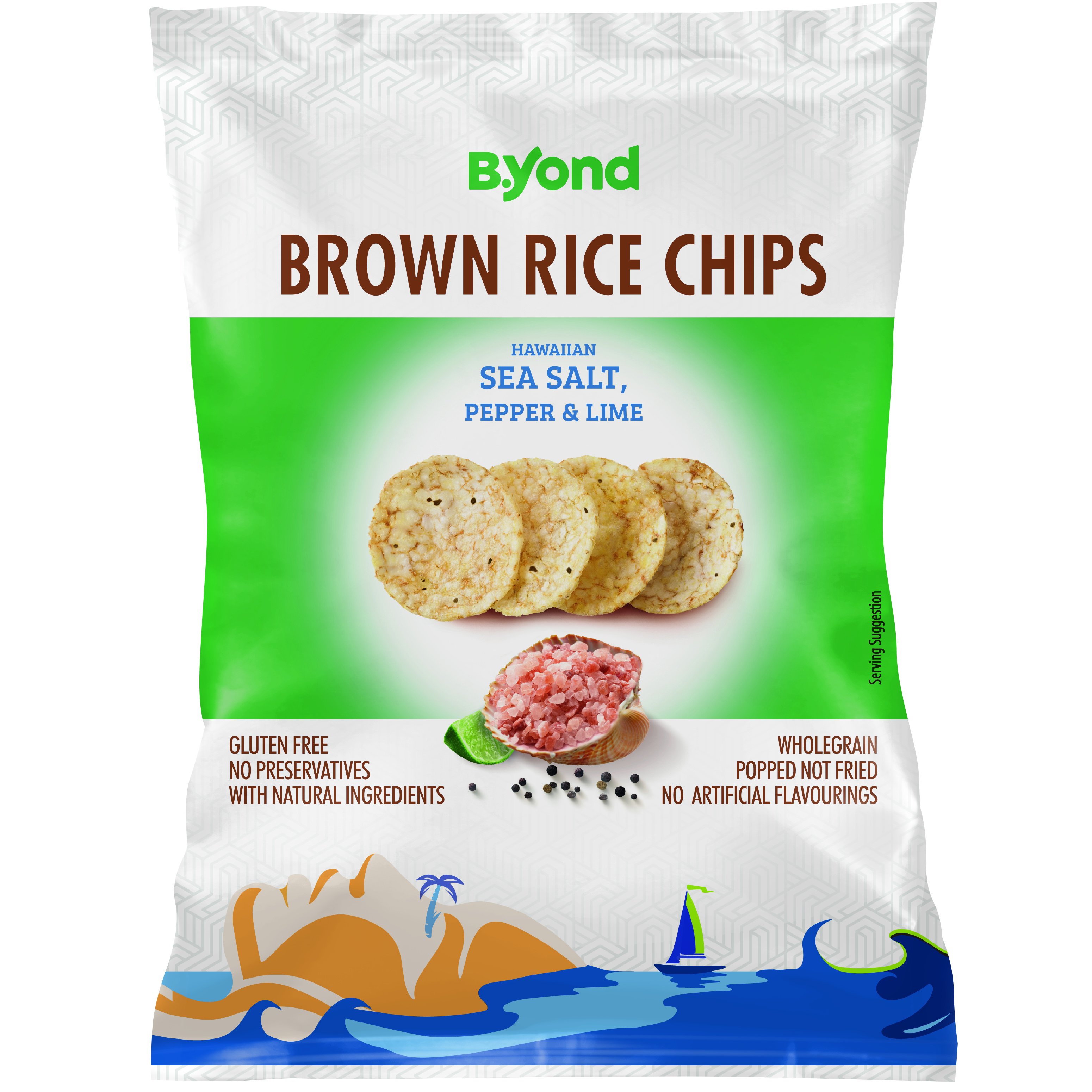 B.Yond Brown Rice Chips Sea Salt Pepper & Lime Τσιπς Καστανού Ρυζιού με Αλάτι, Πιπέρι & Lime 70g