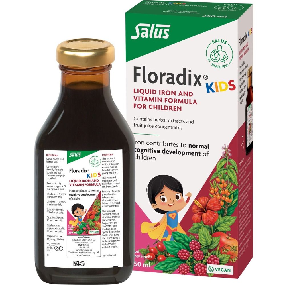 Floradix Kids Liquid Iron & Vitamin Formula Συμπλήρωμα Διατροφής Σιδήρου & Βιταμινών για Φυσική Τόνωση, Ενέργεια & Φυσιολογική Γνωστική Ανάπτυξη για Παιδιά από 3 Ετών με Ευχάριστη Γεύση 250ml