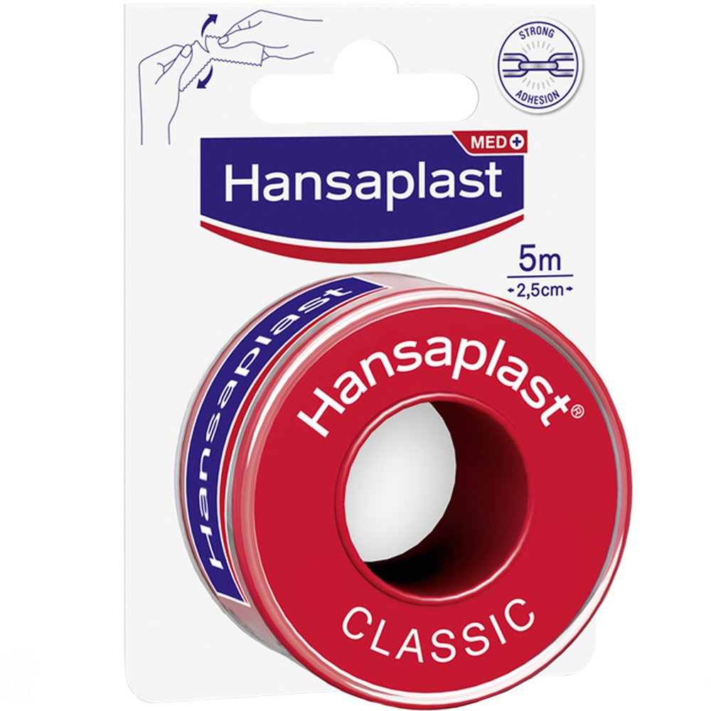 Hansaplast Hansaplast Med+ Classic Tape 5m x 2,5cm Ταινία Στερέωσης για Παροχή Πρώτων Βοηθειών, 1 Τεμάχιο