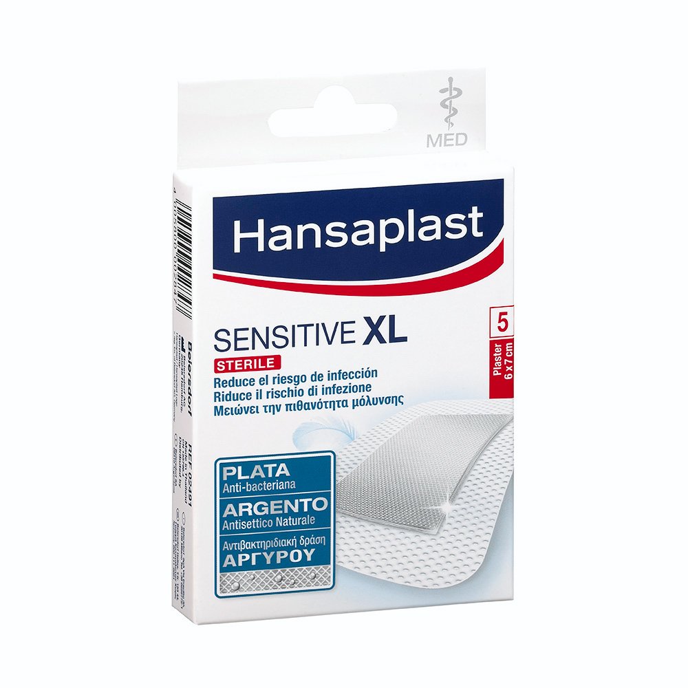 Hansaplast Antibacterial XL Sensitive Sterile 6 x 7cm Αντιμικροβιακά Επιθέματα Sensitive XL 5τμχ