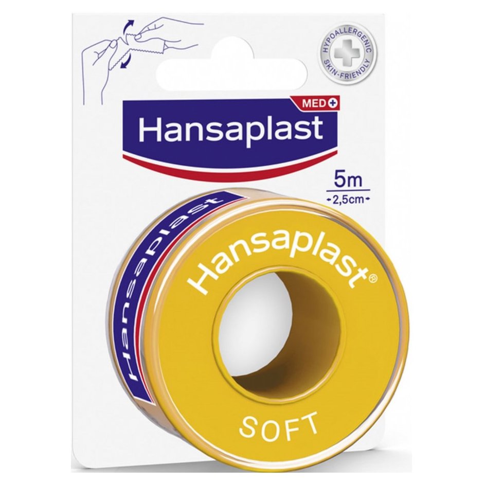 Hansaplast Hansaplast Soft Αυτοκόλλητη Ταινία Στερέωσης, Υποαλλεργική 5m x 2.5cm 1 Τεμάχιο