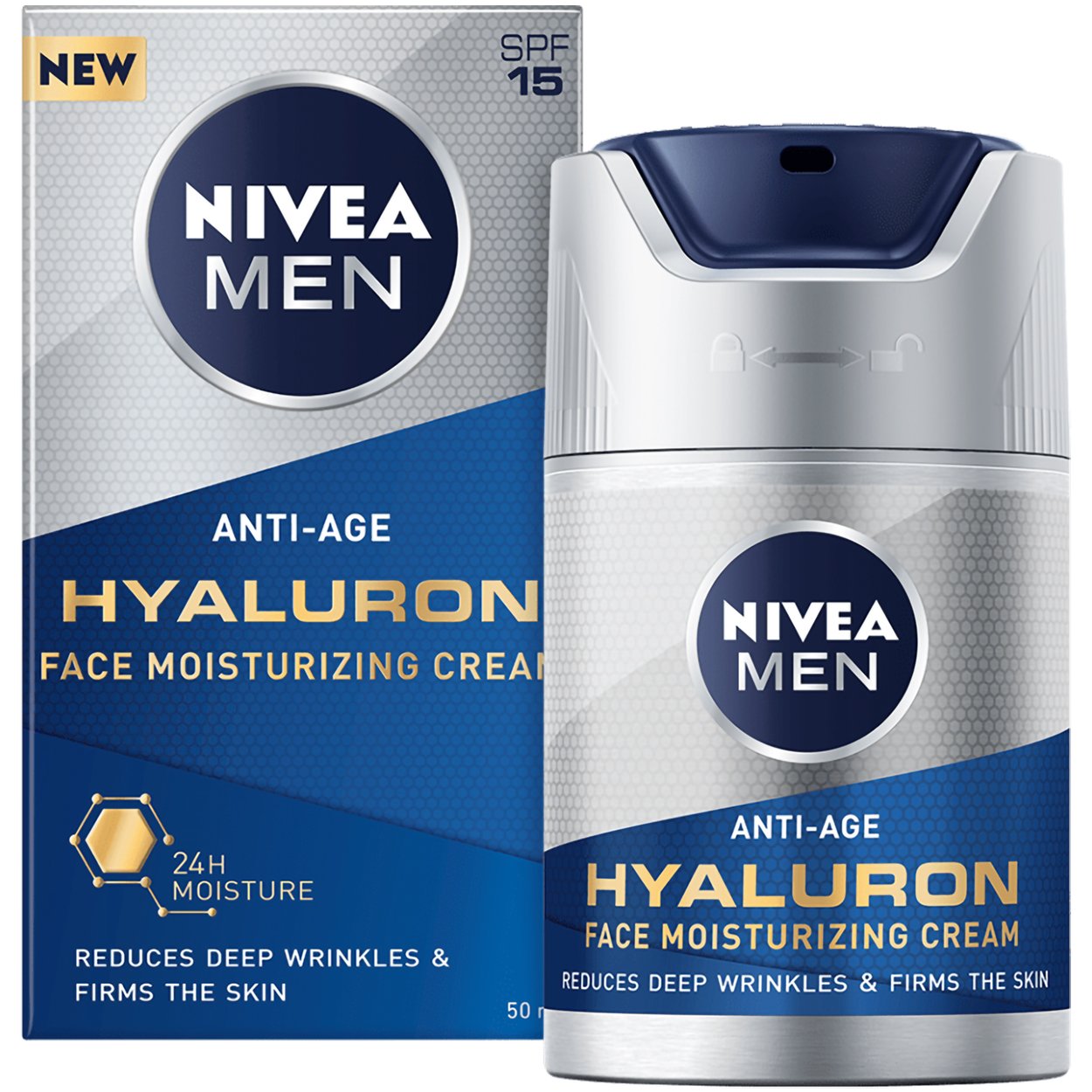 Nivea Active-Age Hyaluron Face Moisturizing Cream Spf15 Ανδρική Αντιγηραντική Κρέμα Προσώπου, Μεσαίας Αντηλιακής Προστασίας με Υαλουρονικό Οξύ 50ml