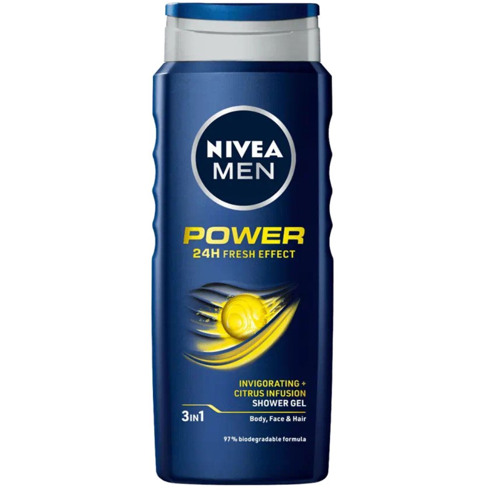 Nivea Nivea Power 24h Fresh Effect 3in1 Shower Gel Ανδρικό Αφρόλουτρο για Πρόσωπο, Σώμα & Μαλλιά με Άρωμα από Εσπεριδοειδή 500ml 